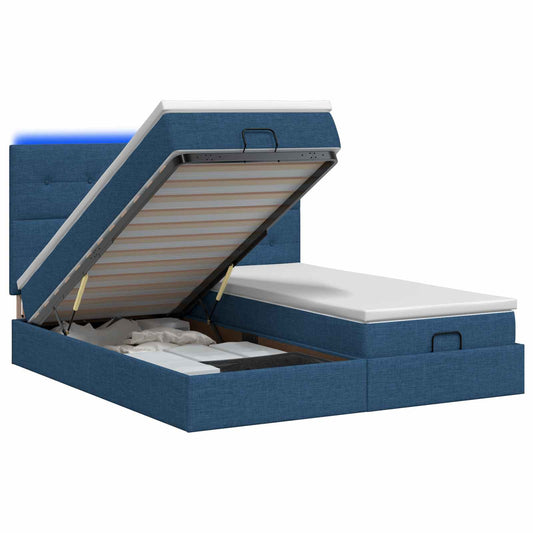 Ottoman Bed met Matrassen en LED Blauw 200 x 200 cm Stof is nu te koop bij PeponiXL, paradijselijk wonen!