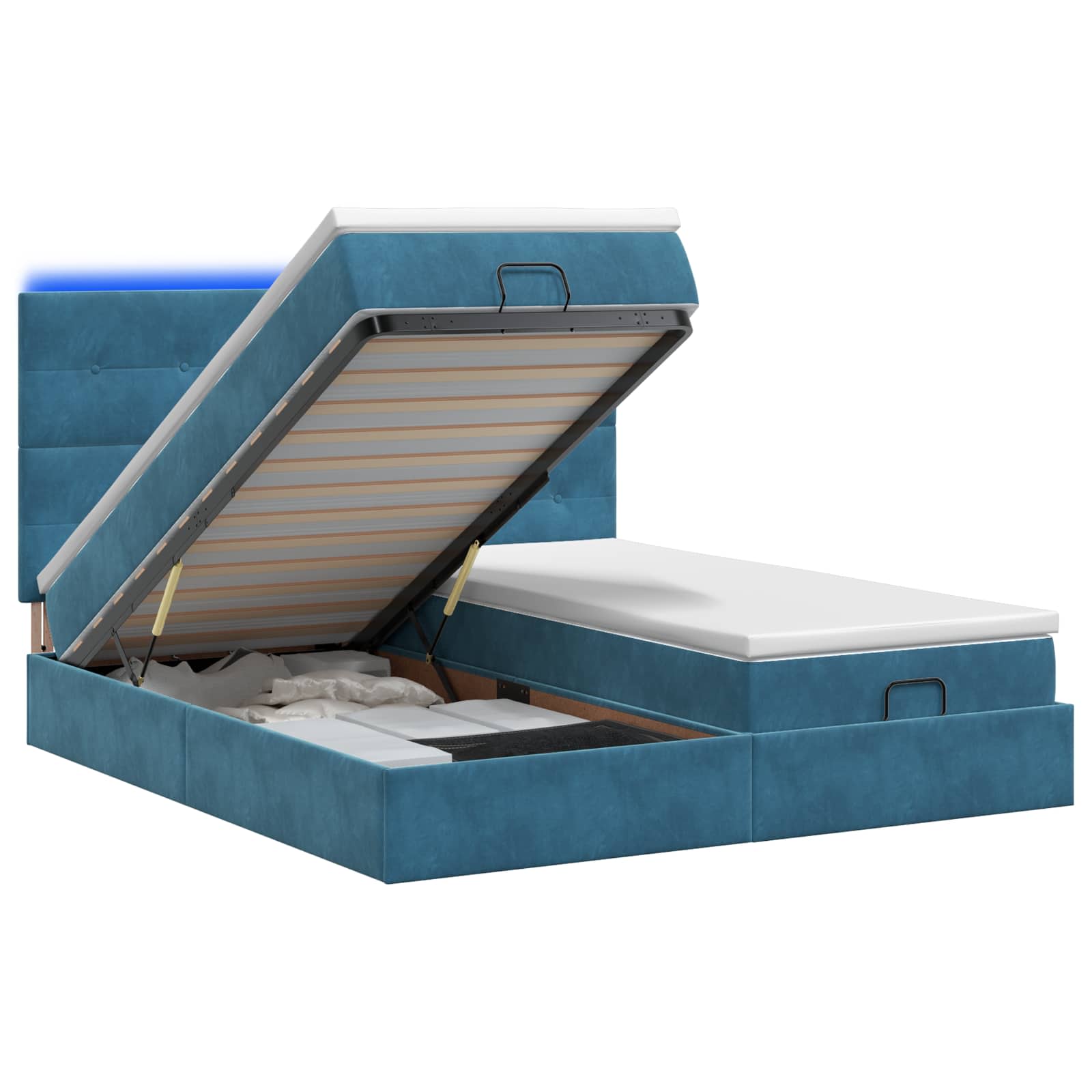Ottoman Bed met Matrassen en LED Donkerblauw 180 x 200 cm is nu te koop bij PeponiXL, paradijselijk wonen!