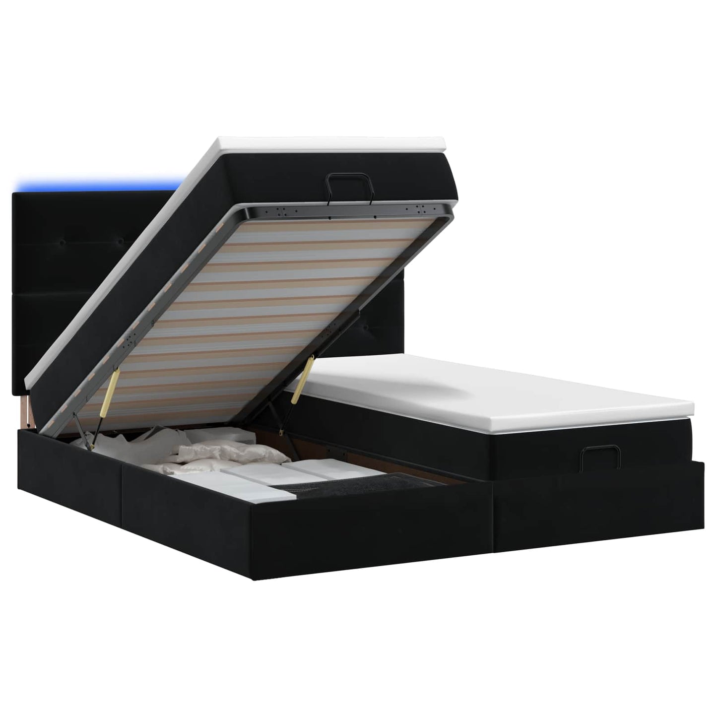 Ottoman Bed met Matrassen en LED Zwart 200 x 200 cm fluweel is nu te koop bij PeponiXL, paradijselijk wonen!