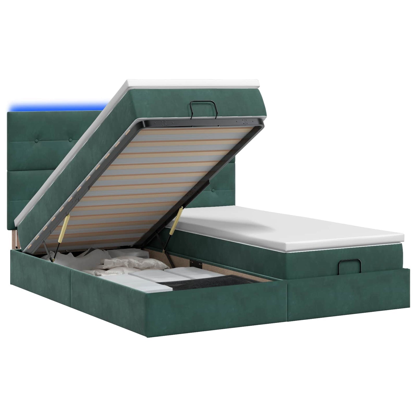 Ottoman Bed met Matrassen en LED Donkergroen 200 x 200 cm is nu te koop bij PeponiXL, paradijselijk wonen!