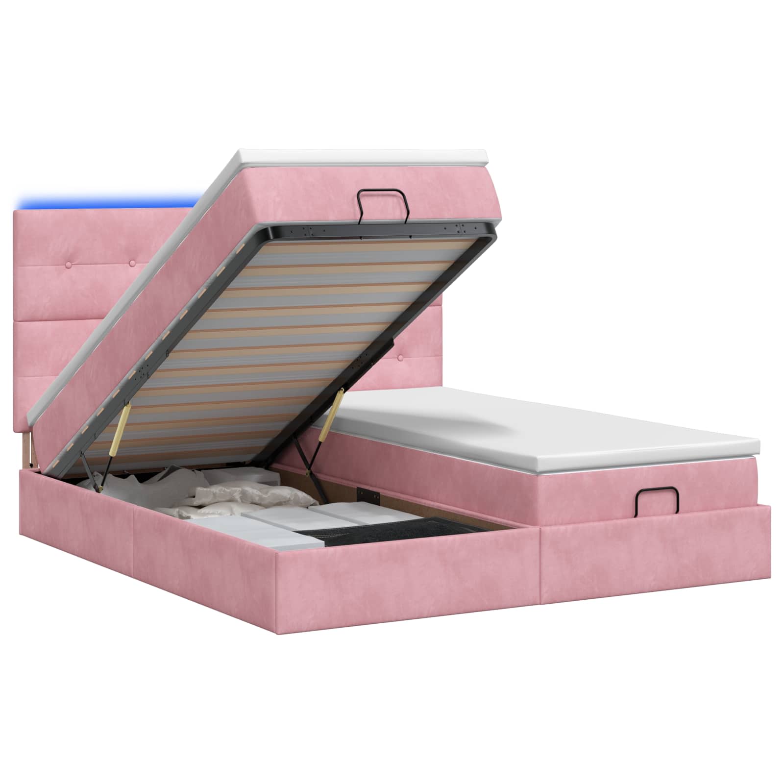 Ottoman Bed met Matrassen en LED Roze 200 x 200 cm fluweel is nu te koop bij PeponiXL, paradijselijk wonen!