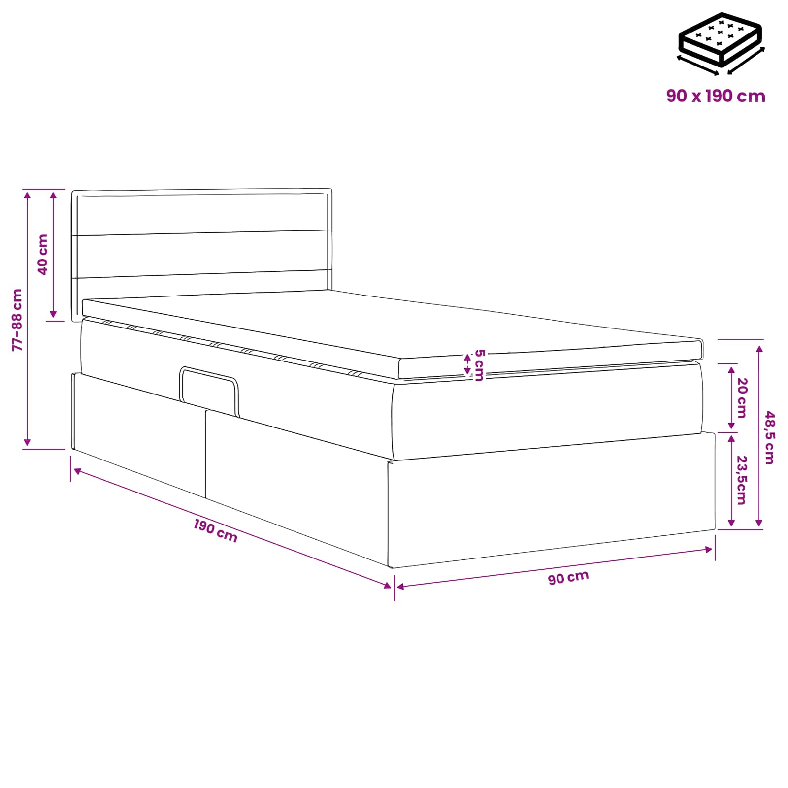 Opbergbed met matras Lichtgrijs 90 x 190 cm fluweel is nu te koop bij PeponiXL, paradijselijk wonen!