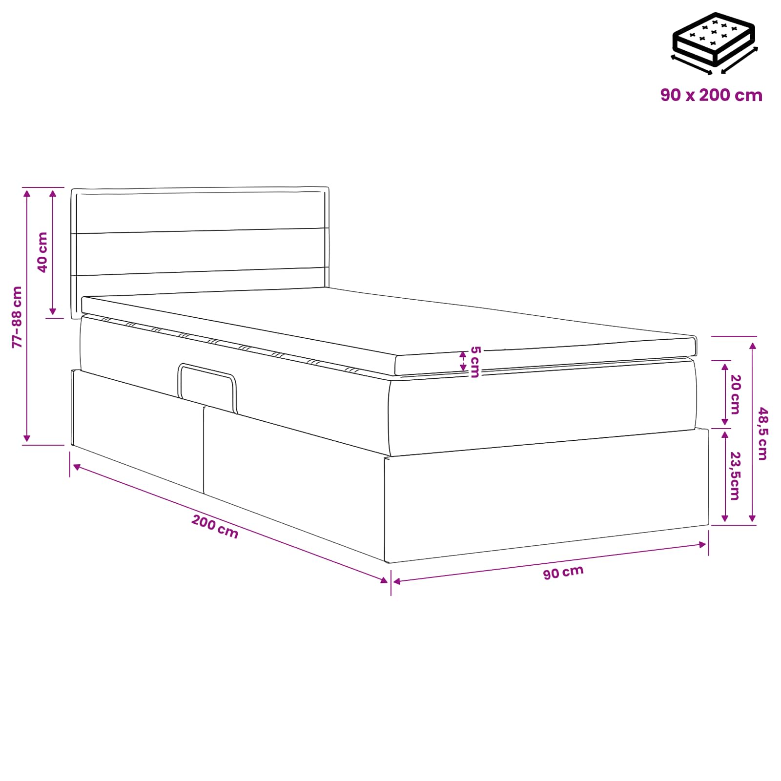 Opbergbed met matras Donkergrijs 90 x 190 cm fluweel is nu te koop bij PeponiXL, paradijselijk wonen!