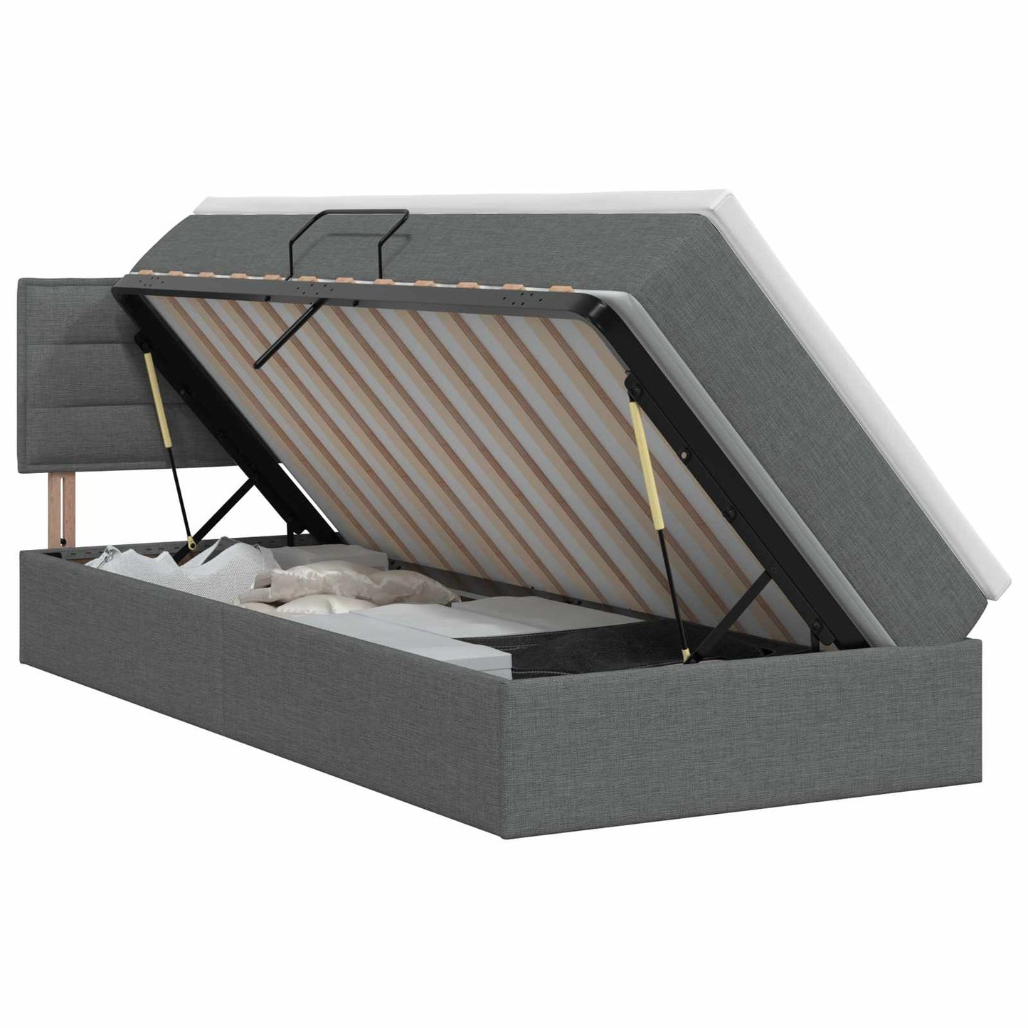 Opbergbed met matras Donkergrijs 90 x 200 cm Bewerkt hout