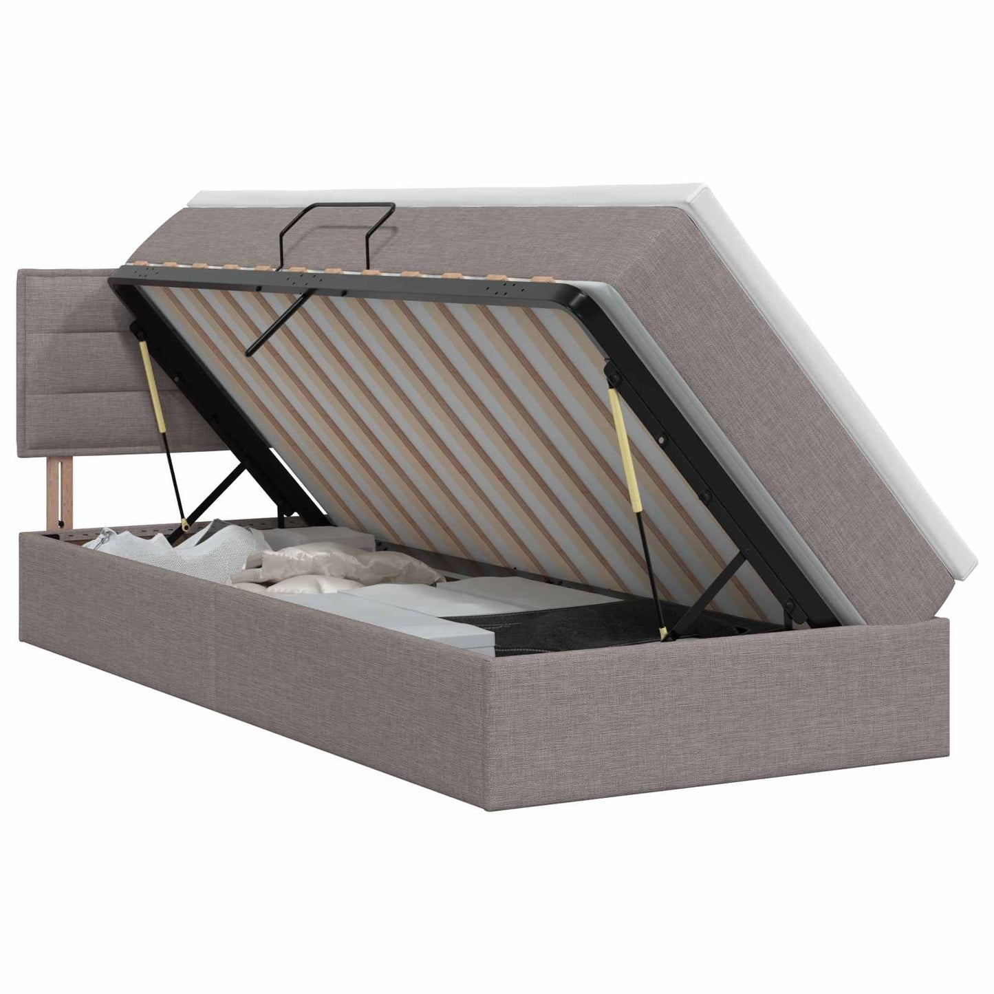 Opbergbed met matras Taupe 90 x 200 cm Bewerkt hout