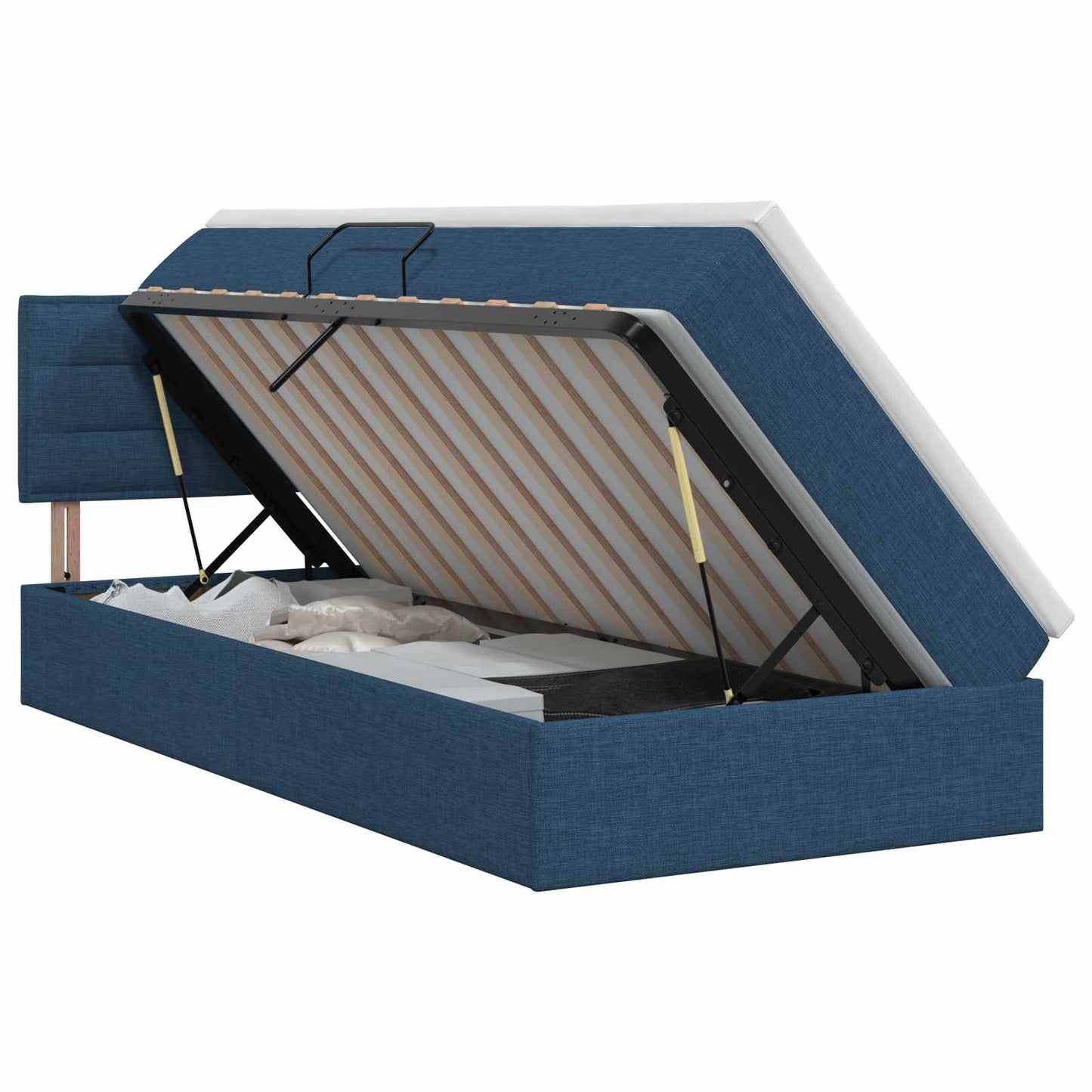 Opbergbed met matras Blauw 90 x 200 cm Bewerkt hout