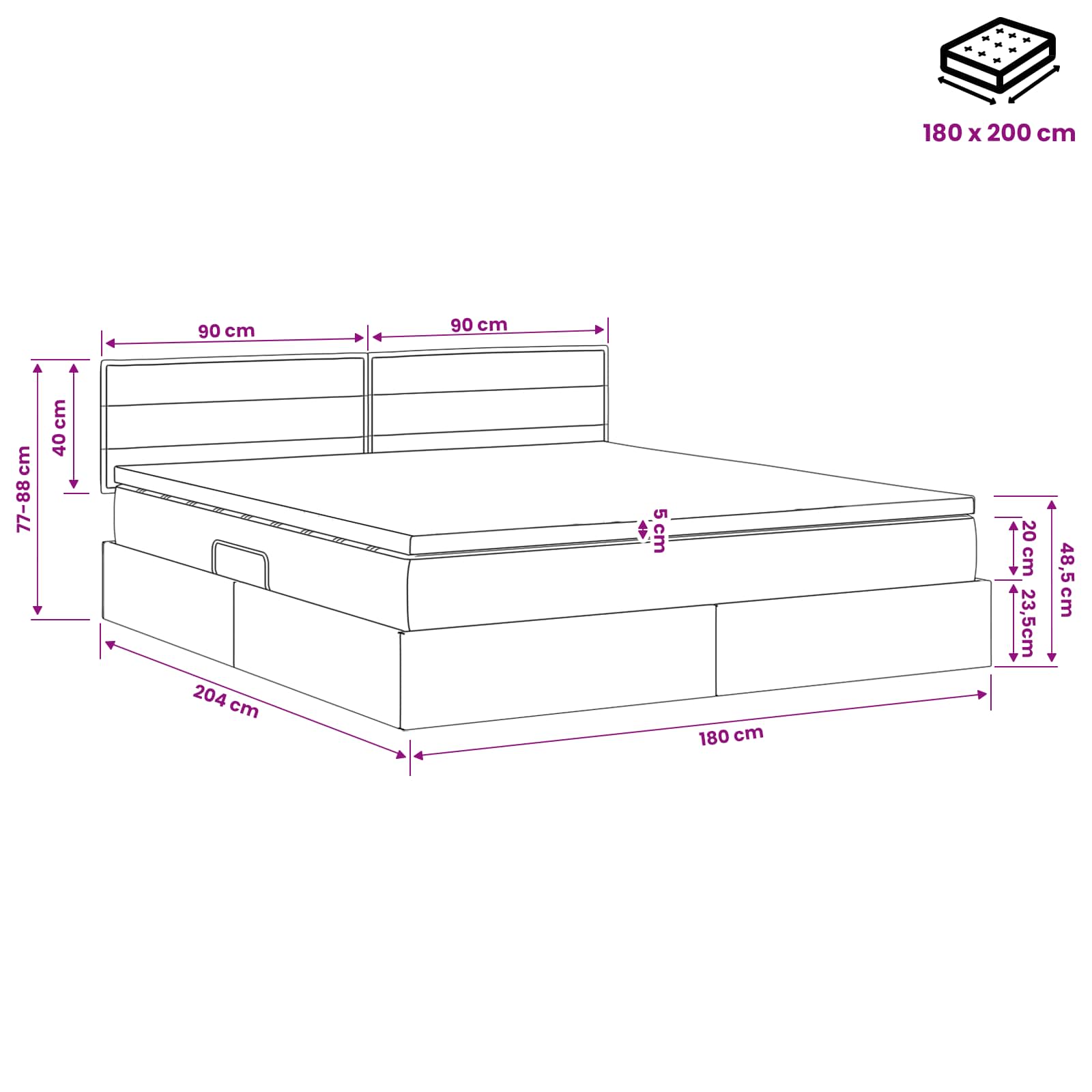 Opbergbed met matras met hoofdeinde Zwart 180 x 200 cm fluweel is nu te koop bij PeponiXL, paradijselijk wonen!