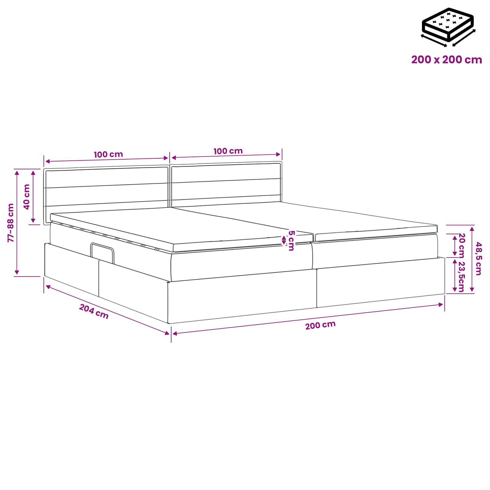 Opbergbed met matras Donkergrijs 200 x 200 cm fluweel is nu te koop bij PeponiXL, paradijselijk wonen!