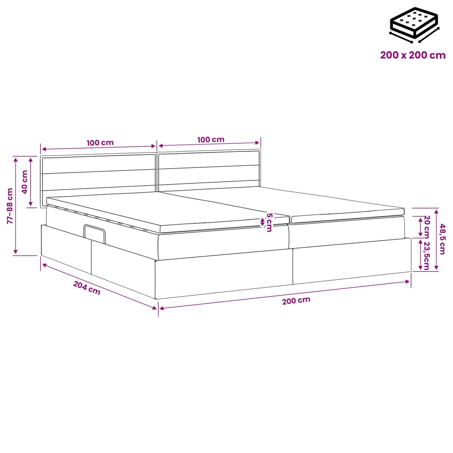 Opbergbed met matras Crèmekleurig 200 x 200 cm fluweel is nu te koop bij PeponiXL, paradijselijk wonen!