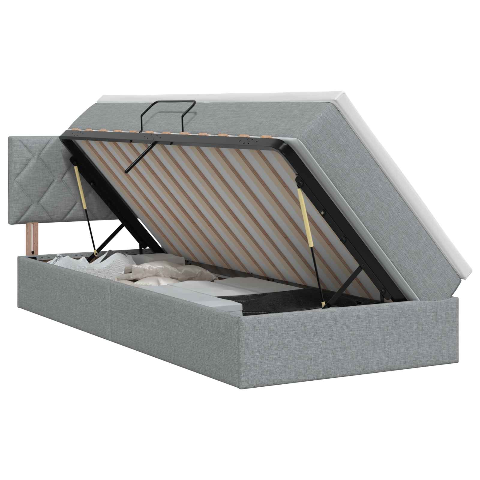 Opbergbed met matras Lichtgrijs 90 x 190 cm fluweel is nu te koop bij PeponiXL, paradijselijk wonen!