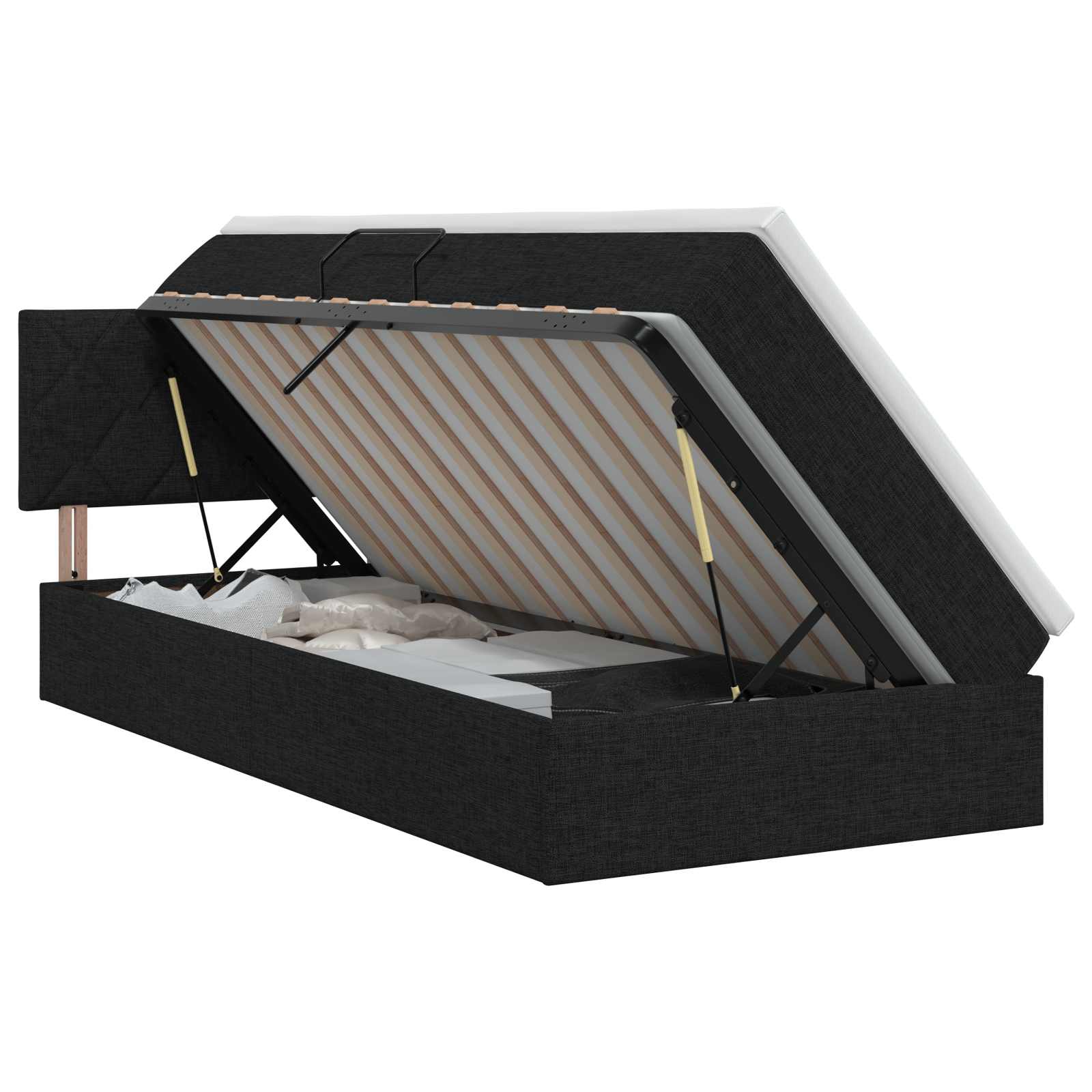 Opbergbed met matras met hoofdeinde Zwart 90 x 190 cm fluweel is nu te koop bij PeponiXL, paradijselijk wonen!