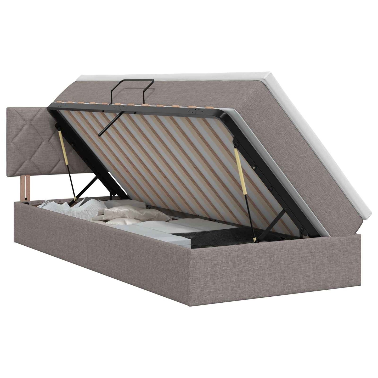 Opbergbed met matras met hoofdeinde Taupe 90 x 190 cm fluweel is nu te koop bij PeponiXL, paradijselijk wonen!