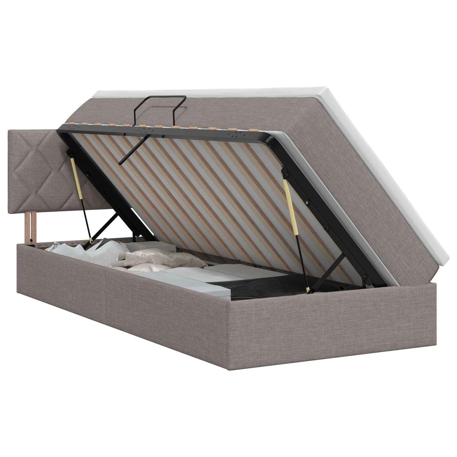 Opbergbed met matras met hoofdeinde Taupe 90 x 190 cm fluweel is nu te koop bij PeponiXL, paradijselijk wonen!