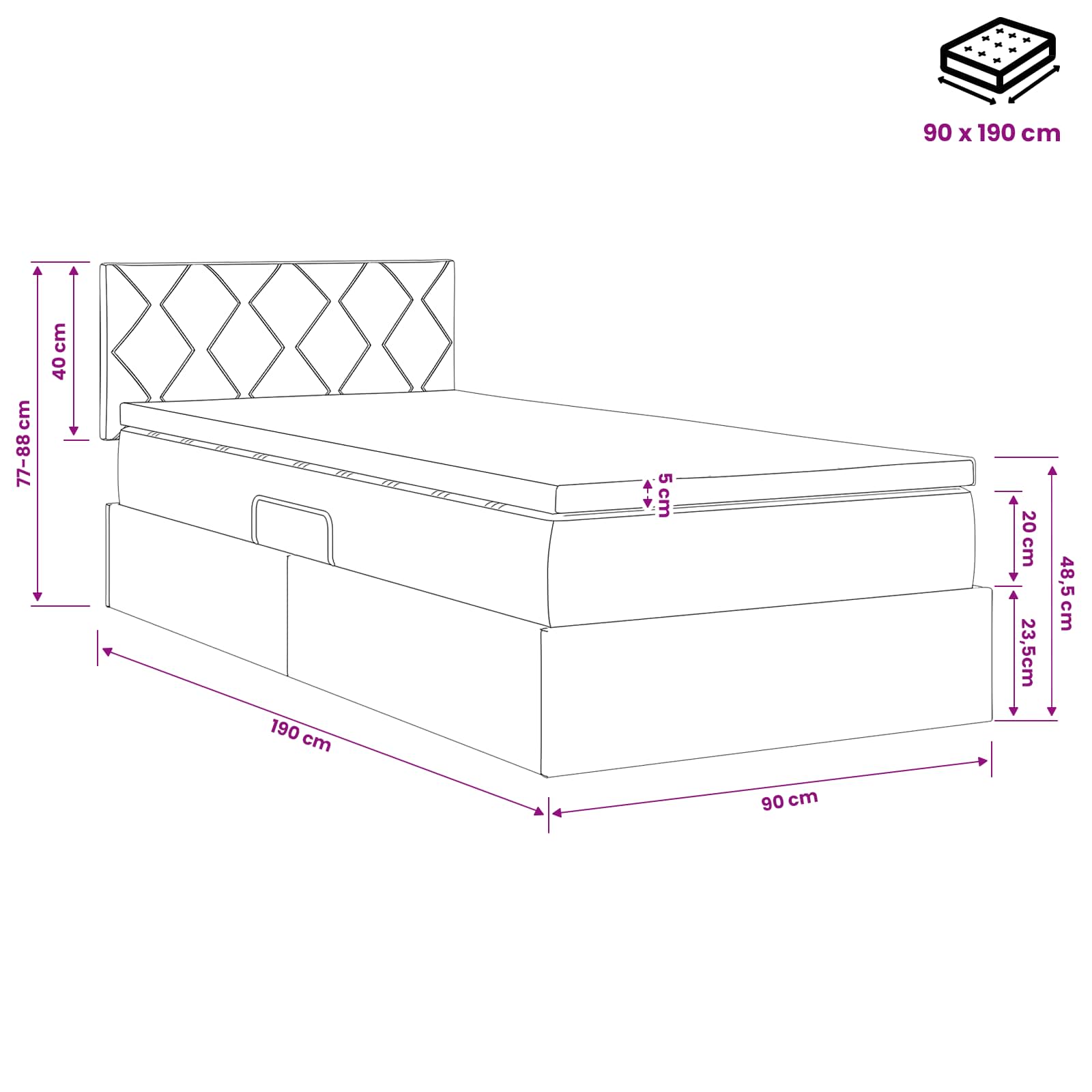 Opbergbed met matras met hoofdeinde Taupe 90 x 190 cm fluweel is nu te koop bij PeponiXL, paradijselijk wonen!
