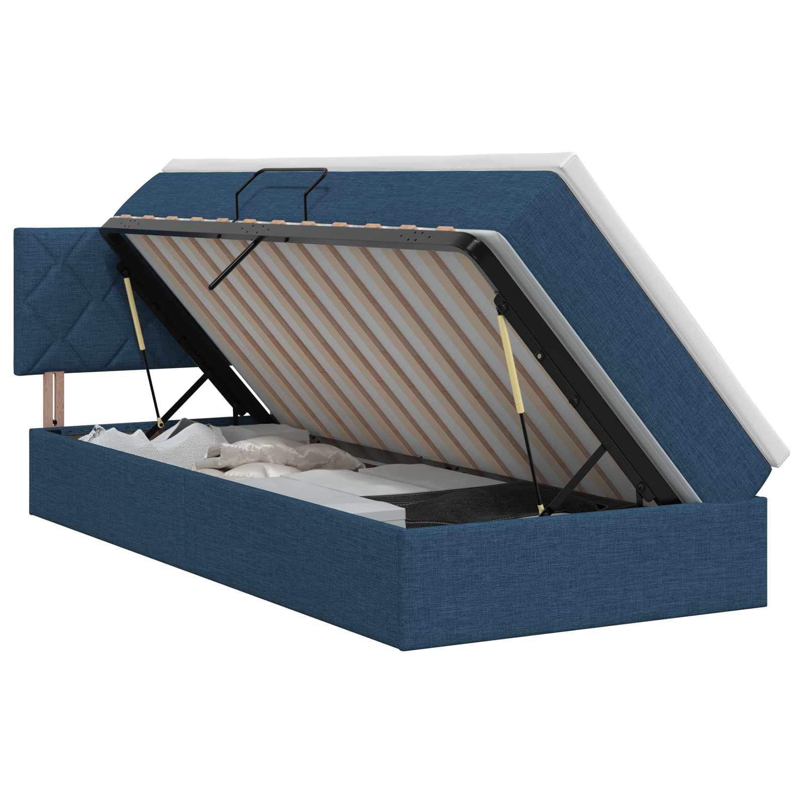 Opbergbed met matras met hoofdeinde Blauw 90 x 190 cm fluweel is nu te koop bij PeponiXL, paradijselijk wonen!