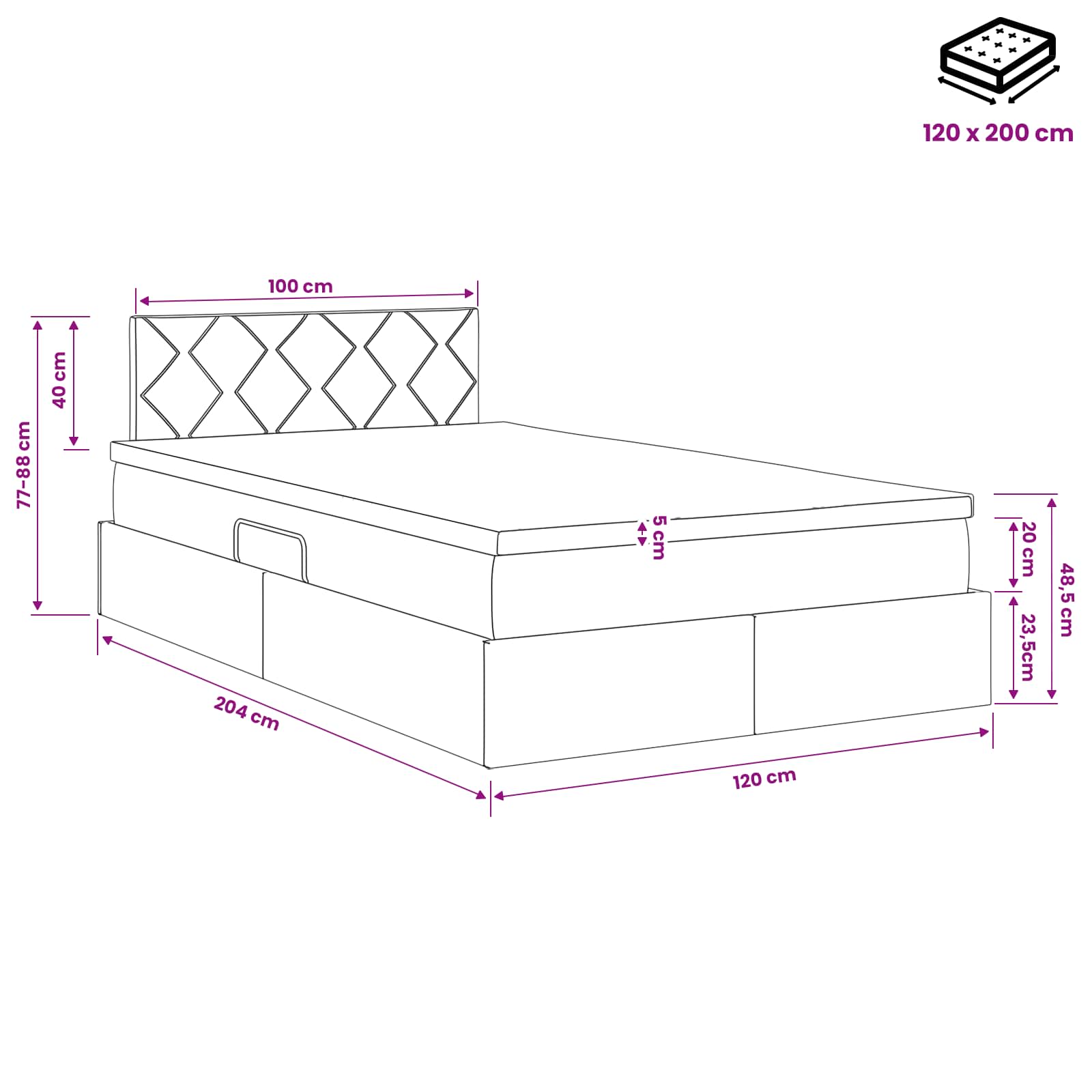 Opbergbed met matras met hoofdeinde Zwart 120 x 200 cm fluweel is nu te koop bij PeponiXL, paradijselijk wonen!