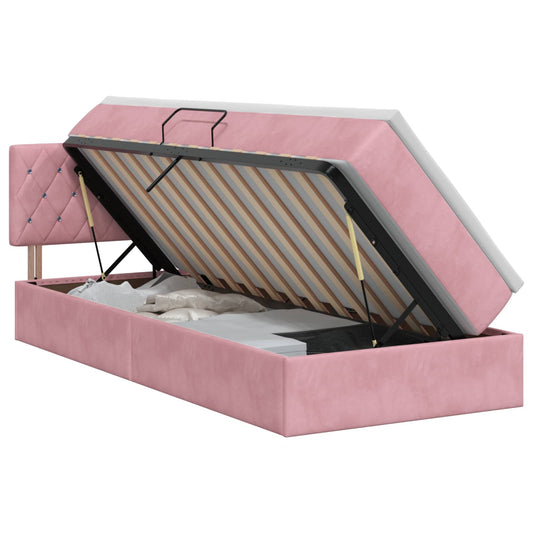 Opslag bed met hoofdeinde Roze 90 x 190 cm Fluweel is nu te koop bij PeponiXL, paradijselijk wonen!