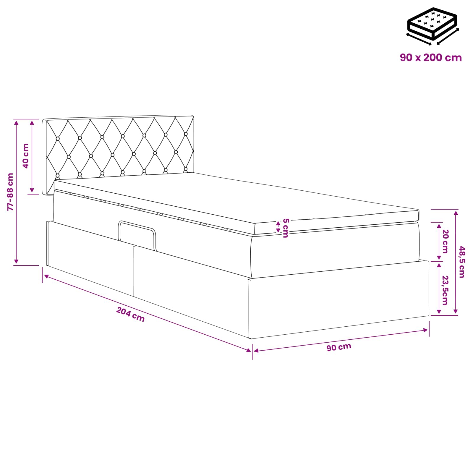Opslag bed met hoofdeinde Lichtgrijs 90 x 200 cm Fluweel is nu te koop bij PeponiXL, paradijselijk wonen!