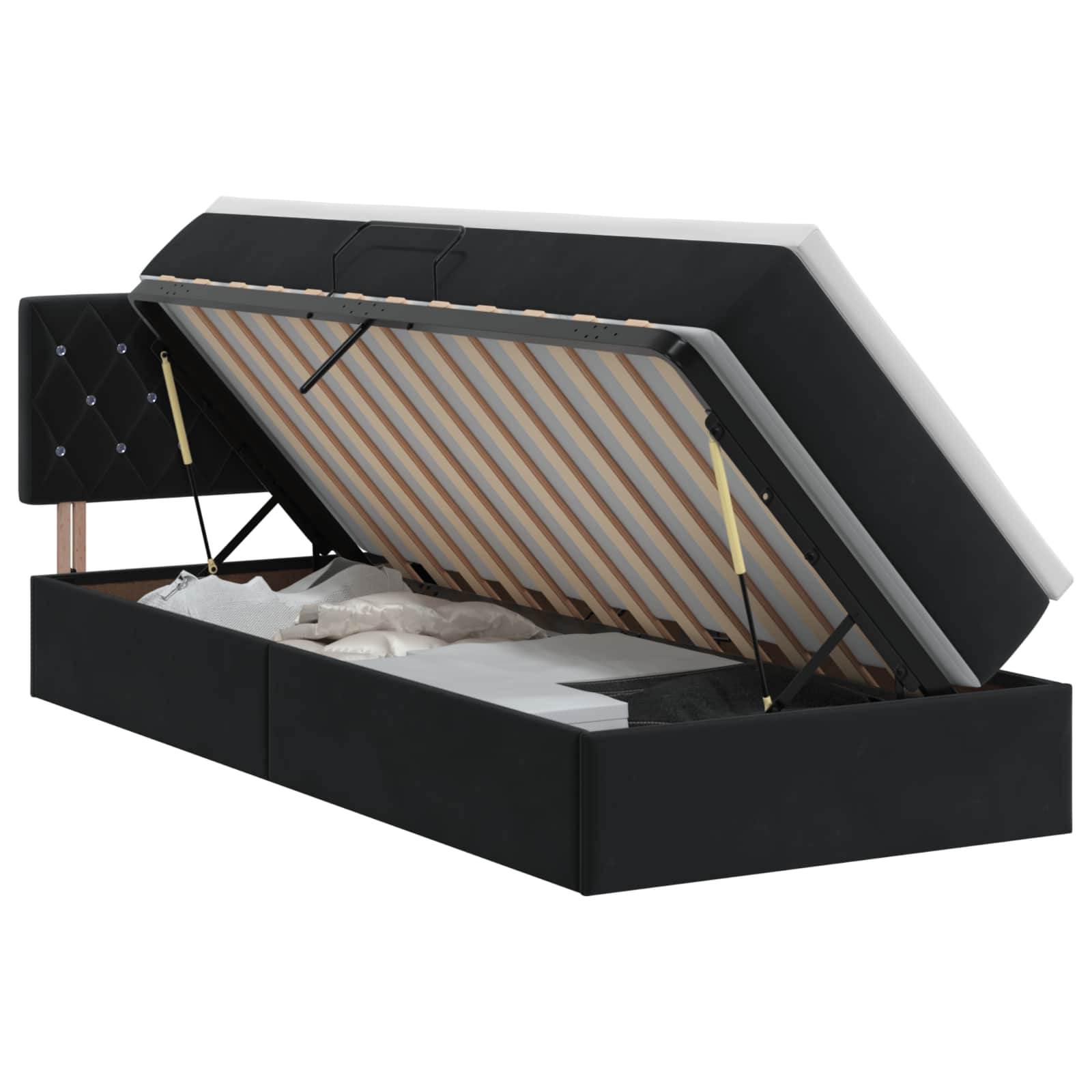 Opslag bed met hoofdeinde Zwart 90 x 200 cm Fluweel is nu te koop bij PeponiXL, paradijselijk wonen!