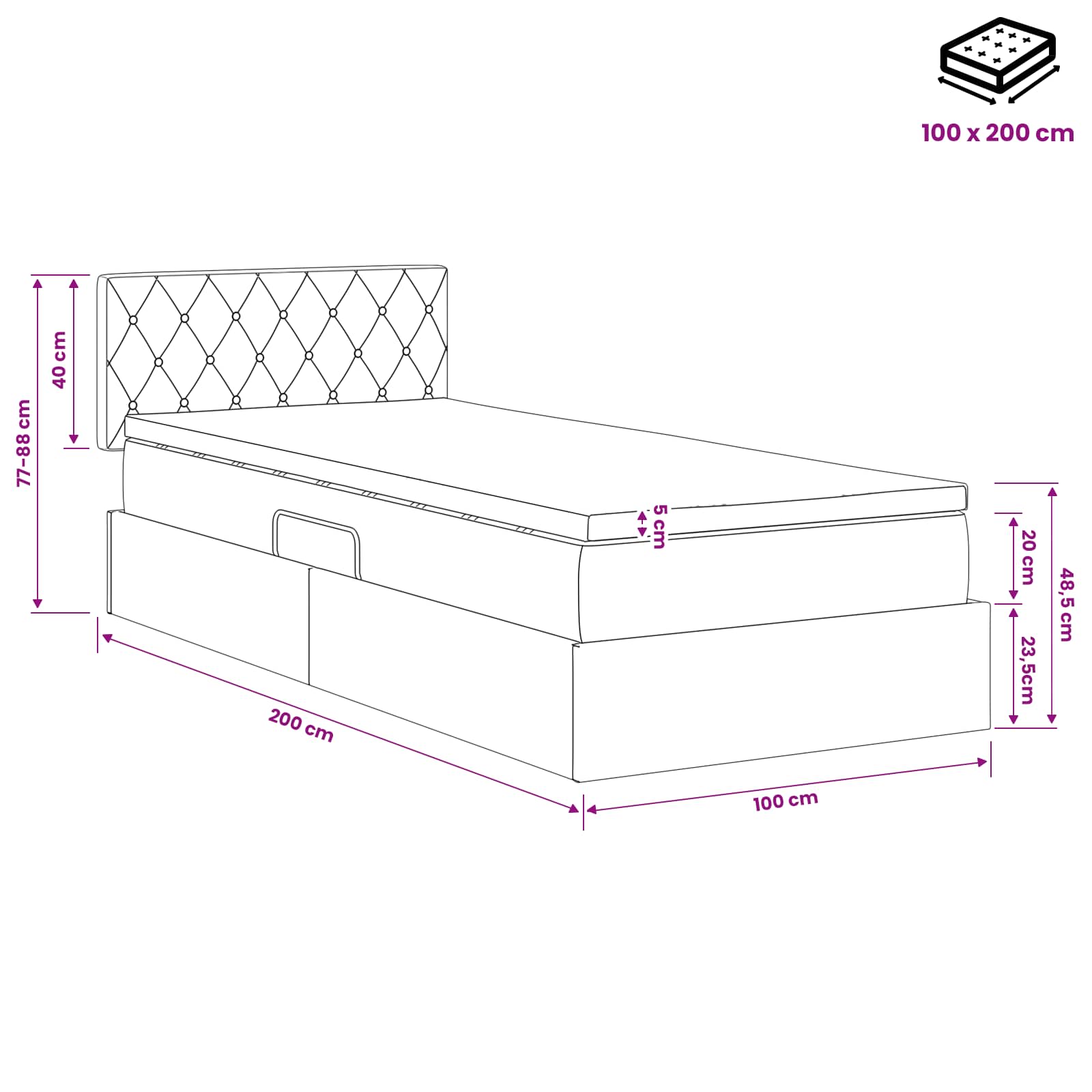 Opslag bed met hoofdeinde Lichtgrijs 100 x 200 cm Fluweel is nu te koop bij PeponiXL, paradijselijk wonen!