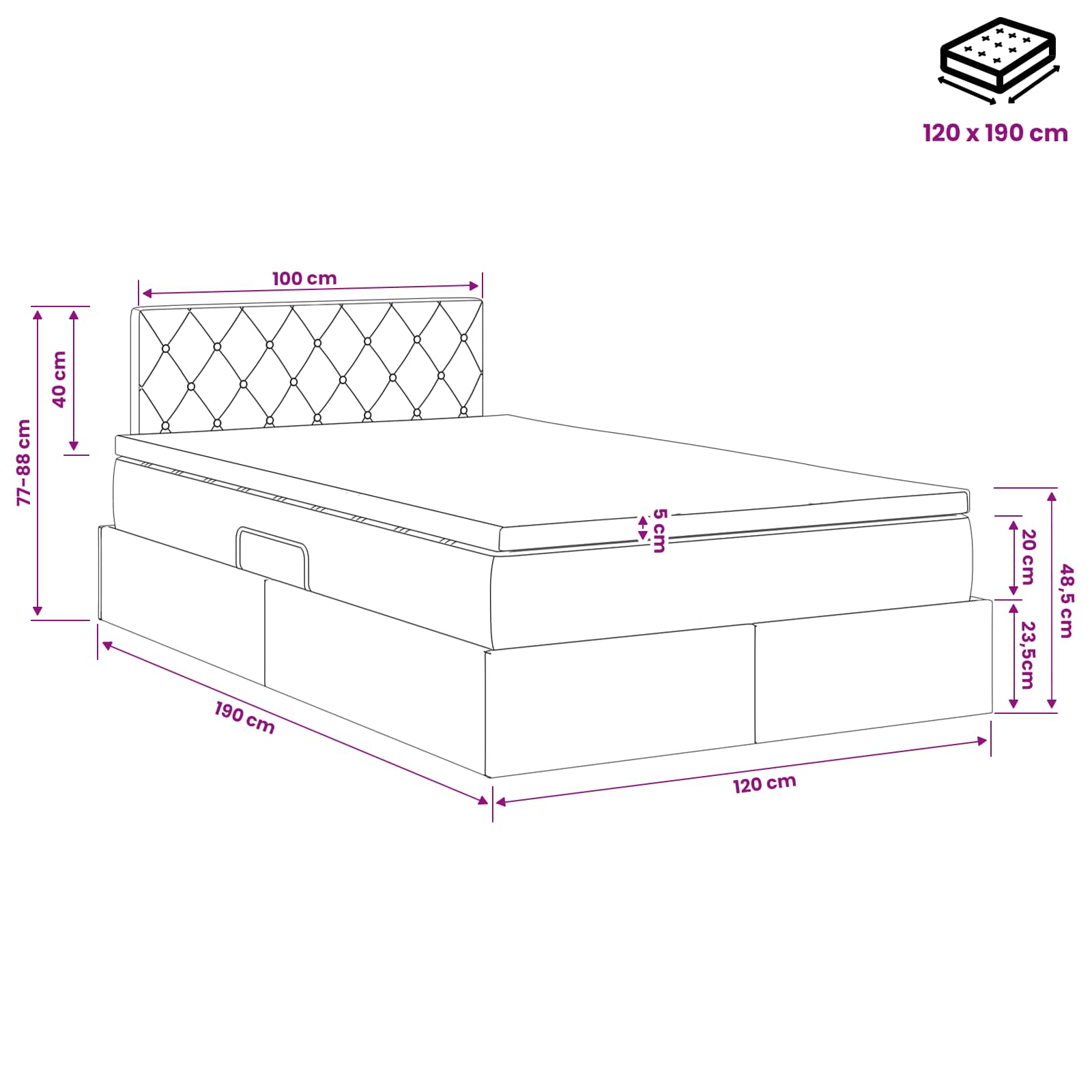 Opslag bed met hoofdeinde Lichtgrijs 120 x 190 cm Fluweel is nu te koop bij PeponiXL, paradijselijk wonen!