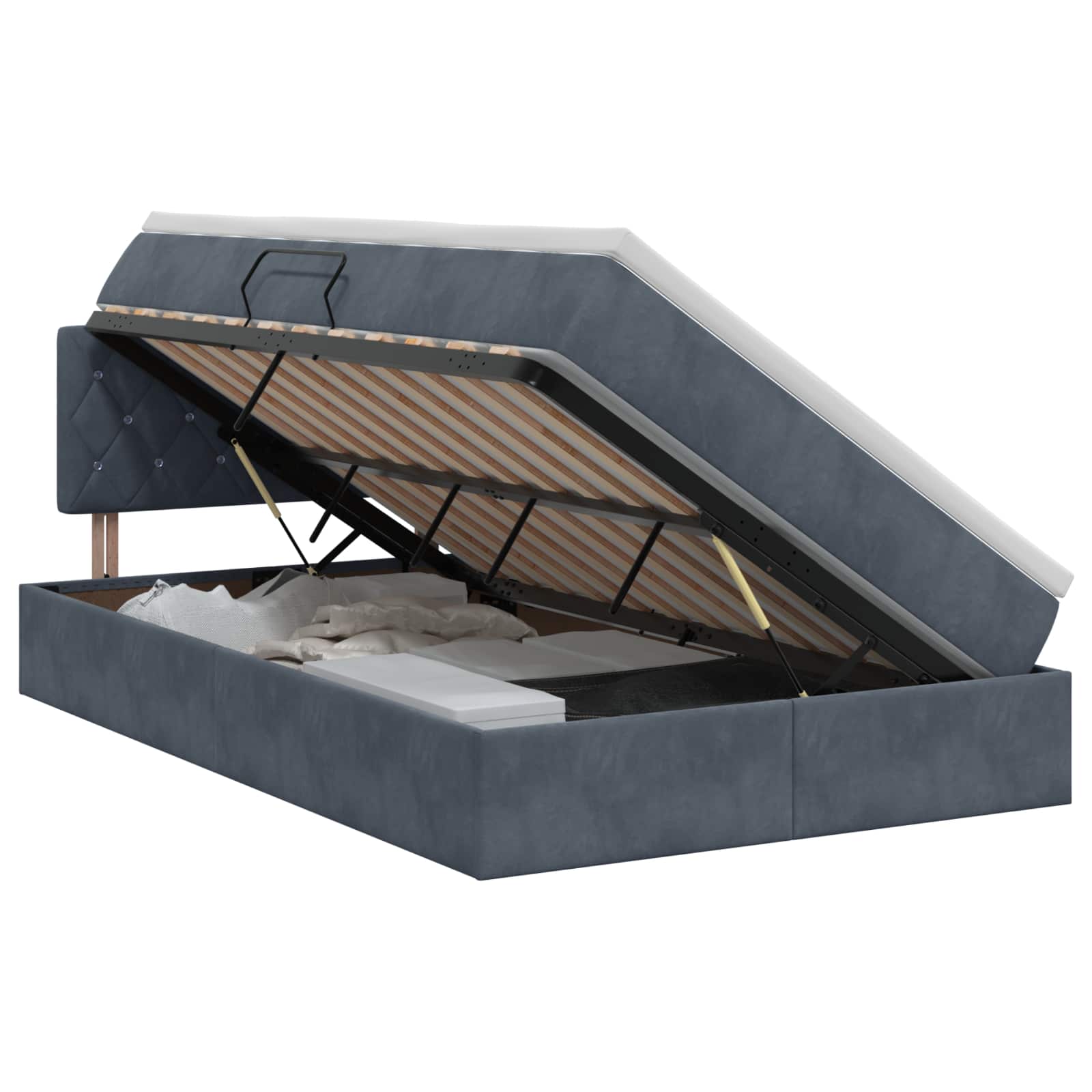 Opslag bed met hoofdeinde Donkergrijs 120 x 190 cm Fluweel is nu te koop bij PeponiXL, paradijselijk wonen!
