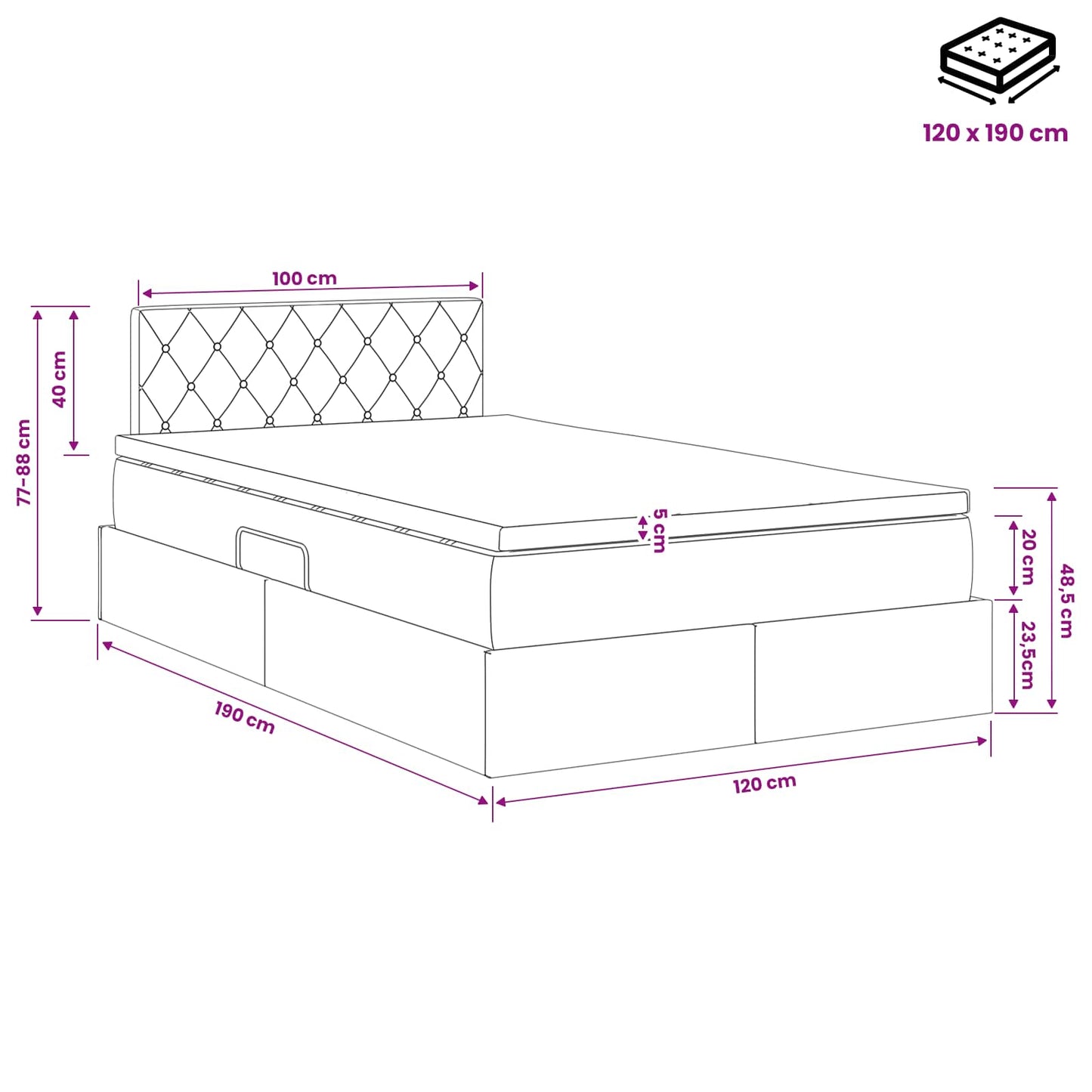 Opslag bed met hoofdeinde Donkergrijs 120 x 190 cm Fluweel is nu te koop bij PeponiXL, paradijselijk wonen!