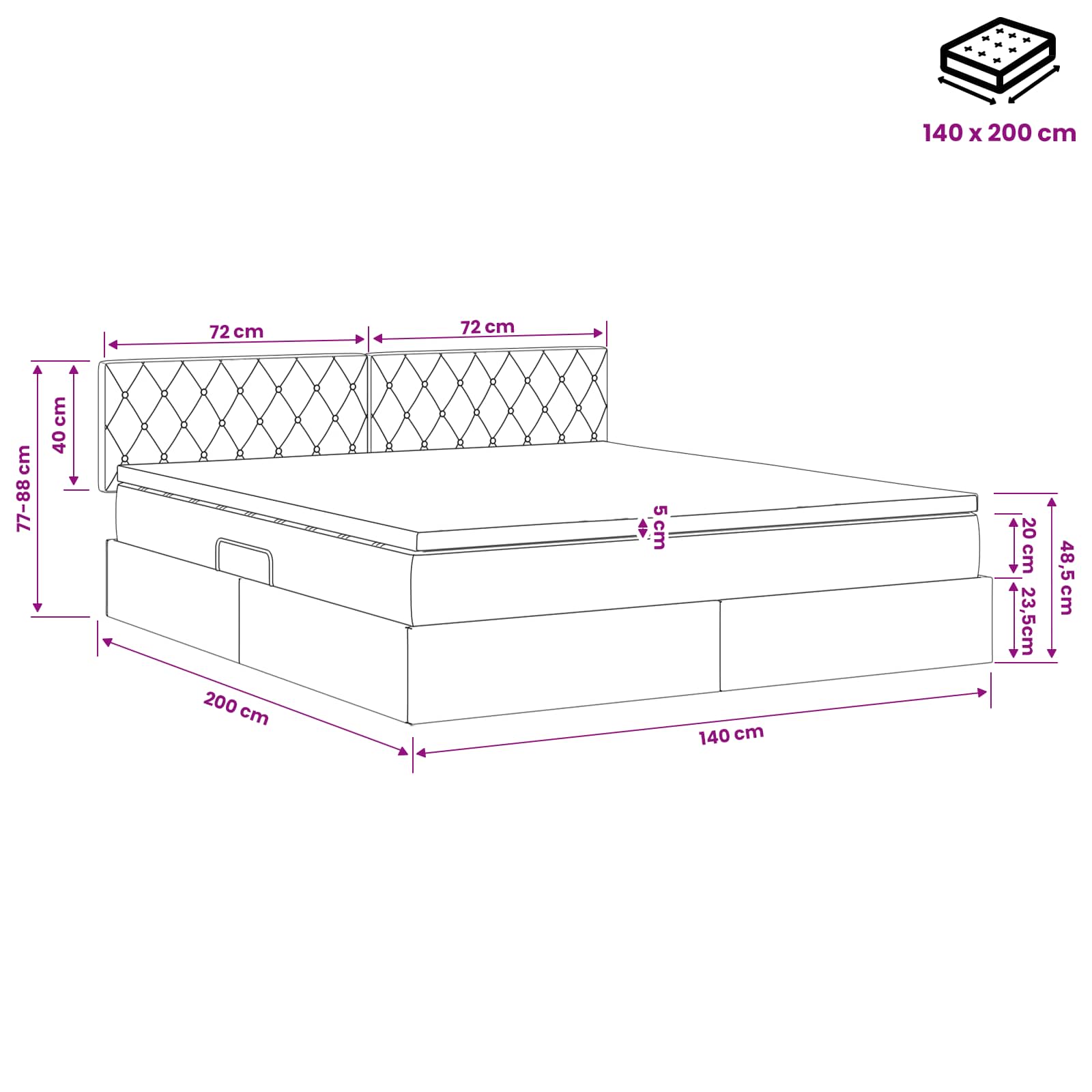 Opslag bed met hoofdeinde Donkergrijs 140 x 200 cm Fluweel is nu te koop bij PeponiXL, paradijselijk wonen!