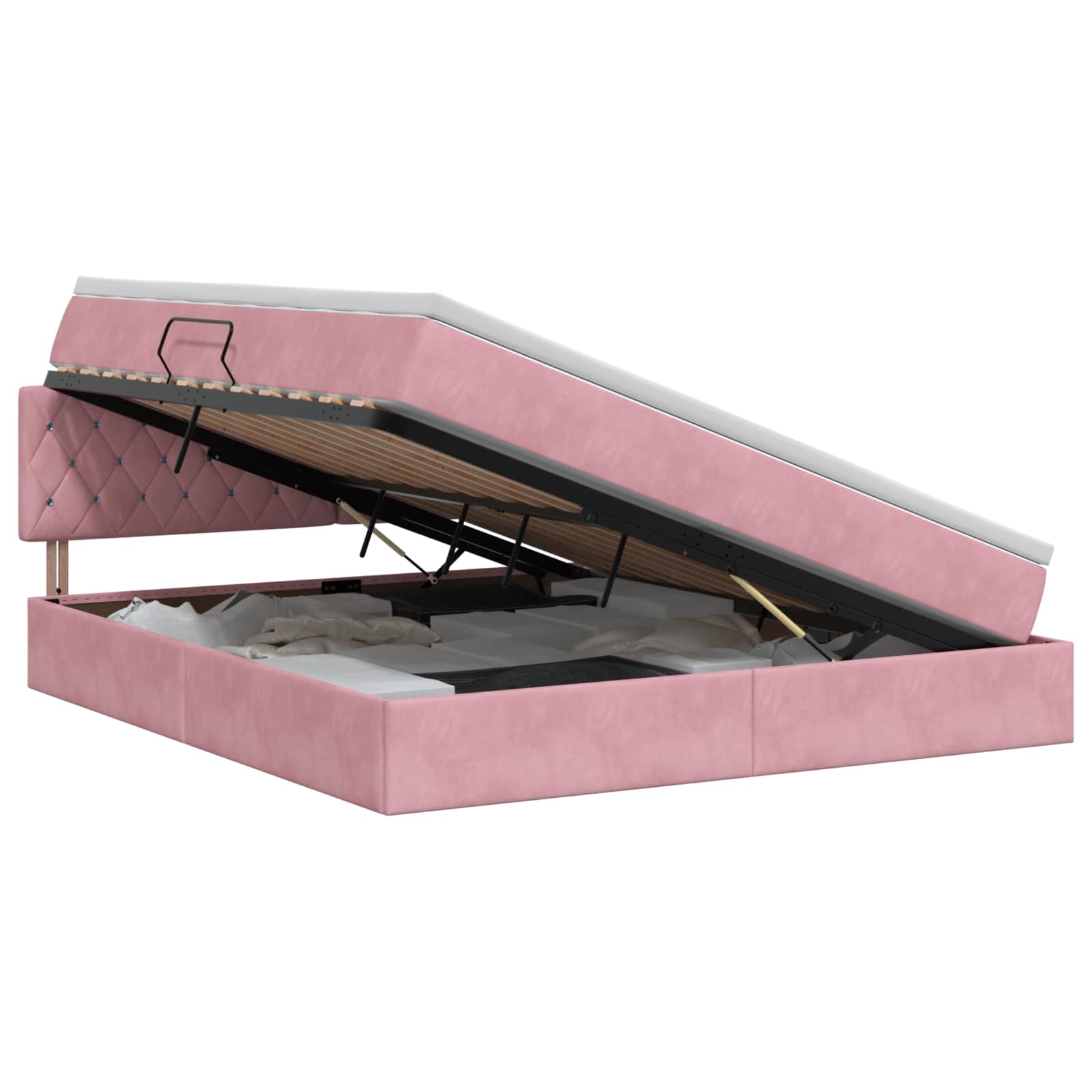 Opslag bed met hoofdeinde Roze 180 x 200 cm Fluweel is nu te koop bij PeponiXL, paradijselijk wonen!