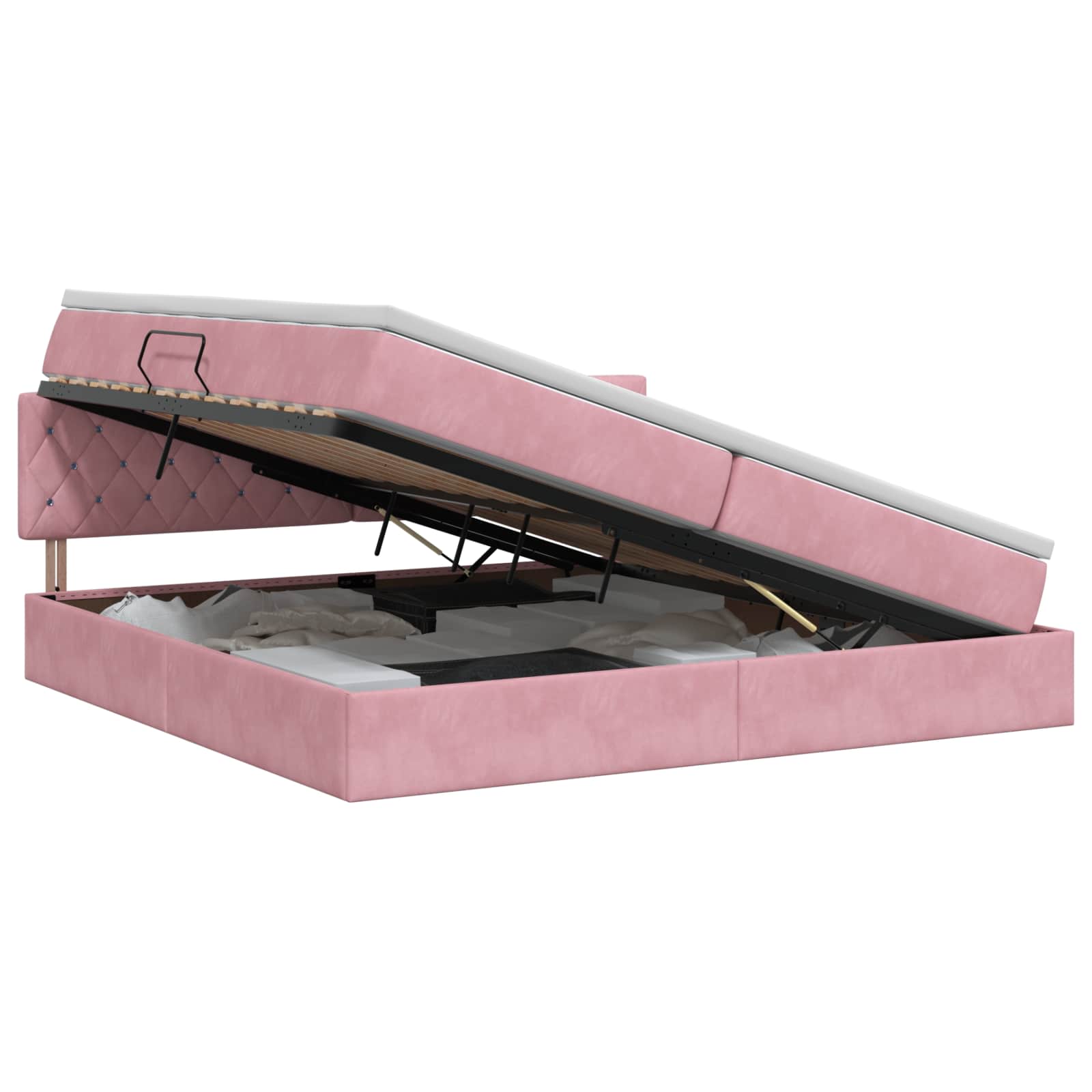 Opslag bed met hoofdeinde Roze 200 x 200 cm Fluweel is nu te koop bij PeponiXL, paradijselijk wonen!