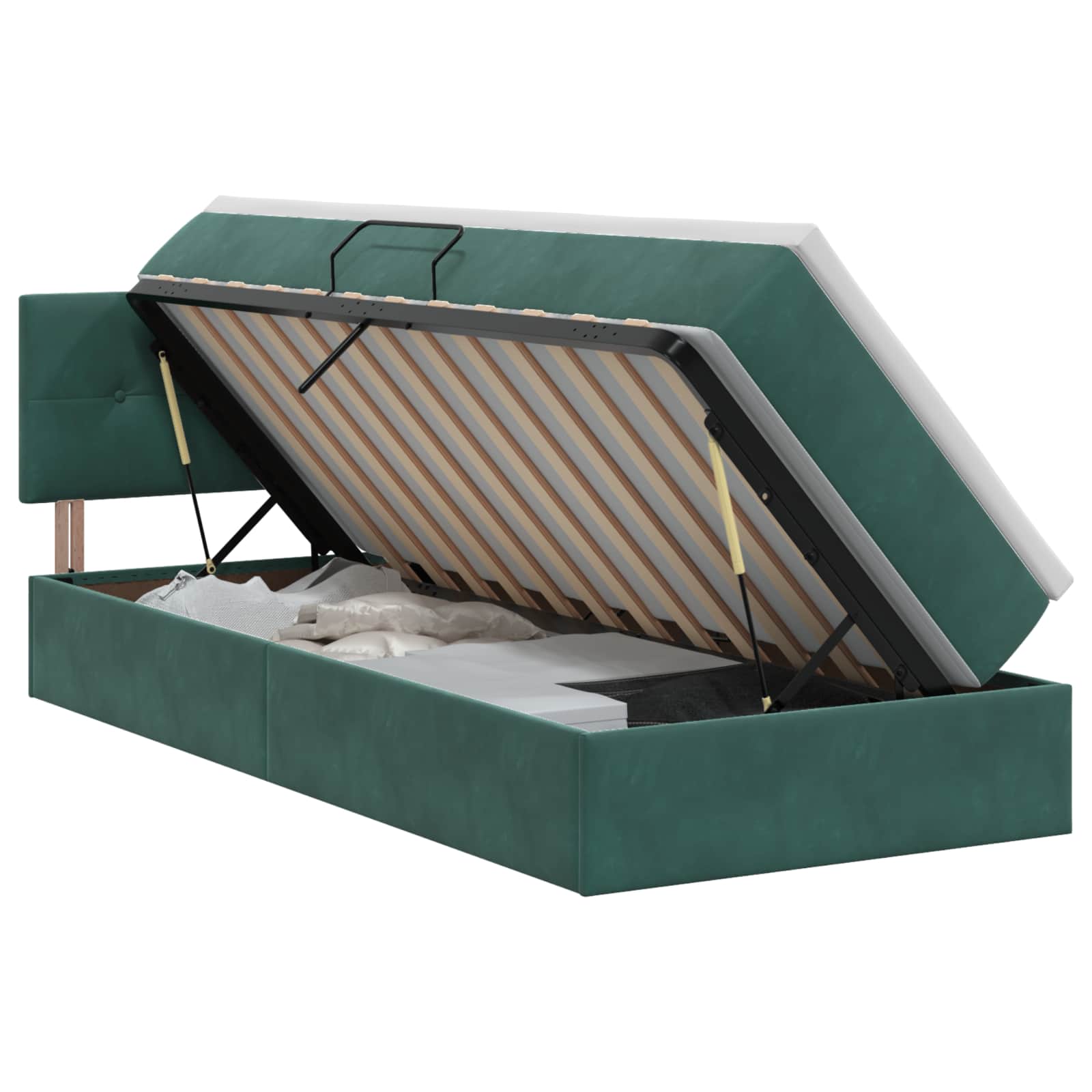 Opslag bed met hoofdeinde Donkergroen 90 x 190 cm Fluweel is nu te koop bij PeponiXL, paradijselijk wonen!