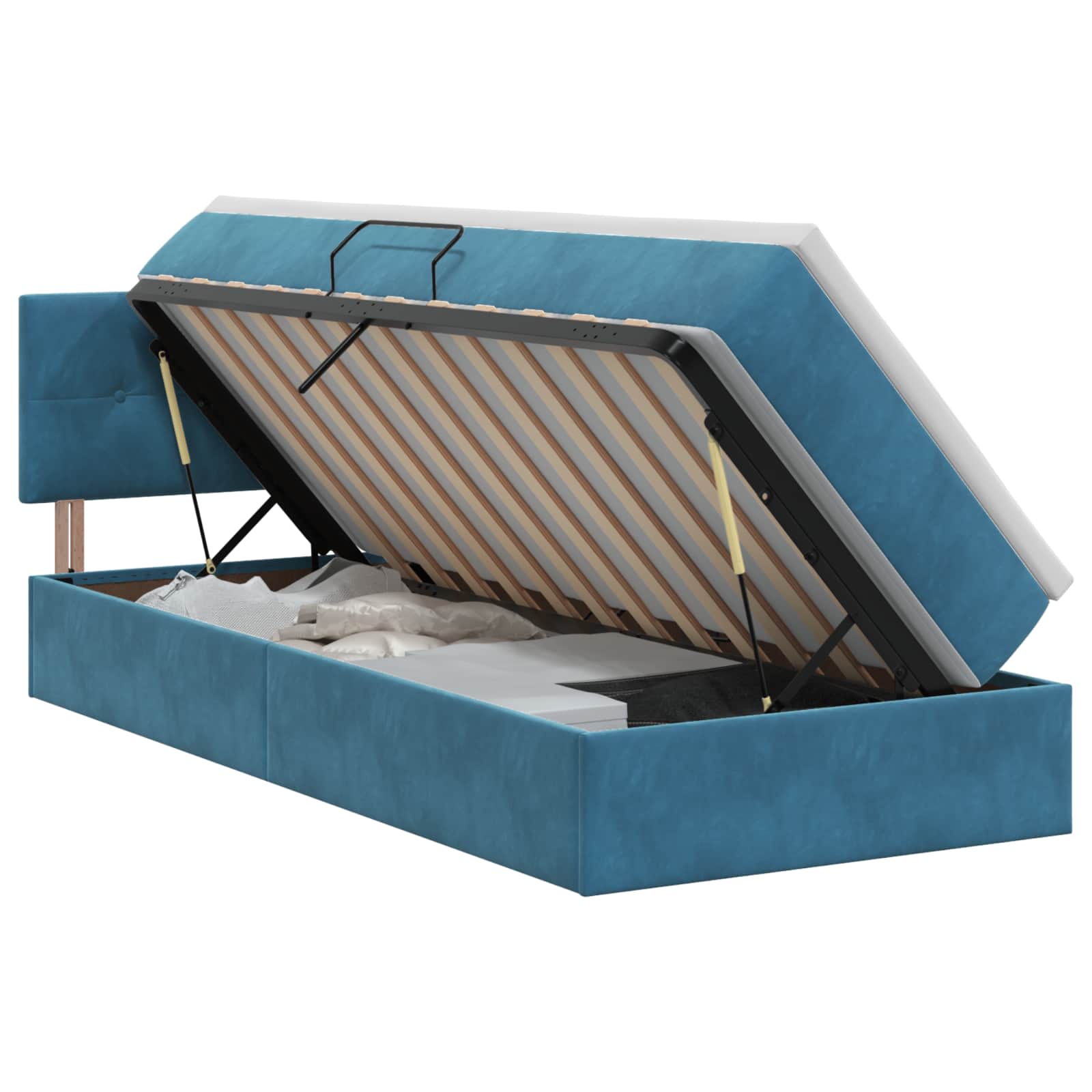 Opslag bed met hoofdeinde Donkerblauw 90 x 190 cm Fluweel is nu te koop bij PeponiXL, paradijselijk wonen!