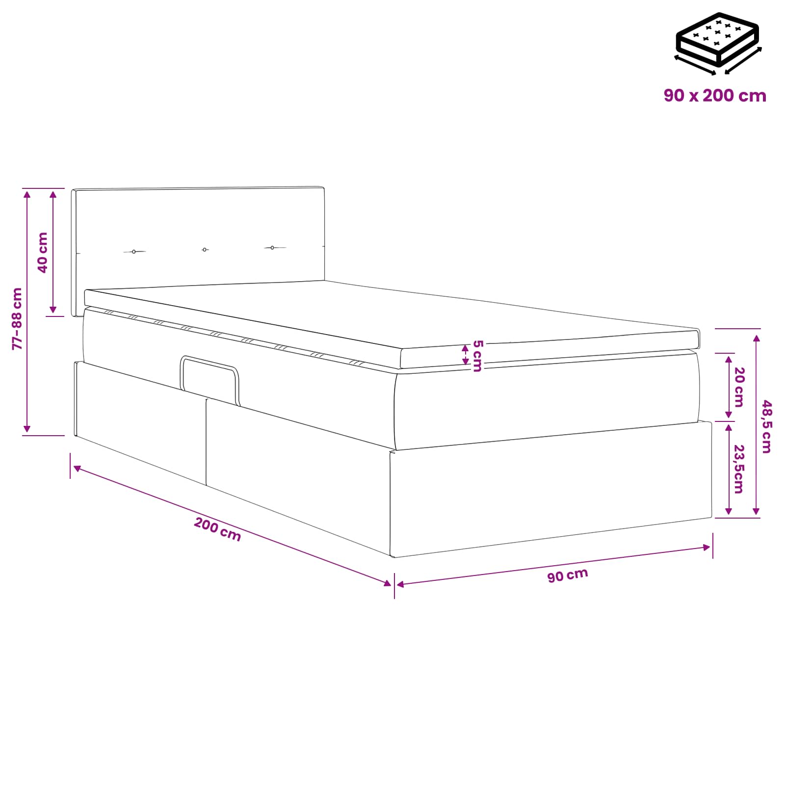 Opslag bed met hoofdeinde Lichtgrijs 90 x 200 cm Fluweel is nu te koop bij PeponiXL, paradijselijk wonen!