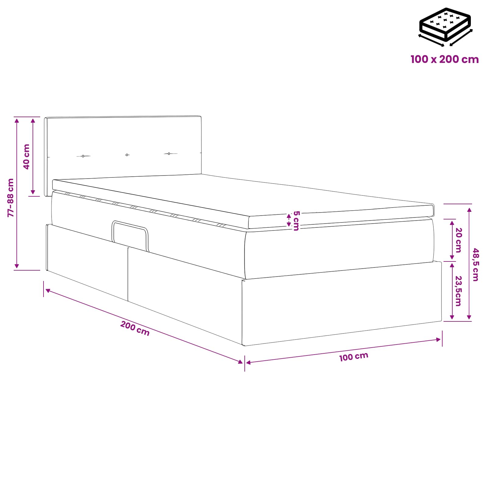 Opslag bed met hoofdeinde Lichtgrijs 100 x 200 cm Fluweel is nu te koop bij PeponiXL, paradijselijk wonen!