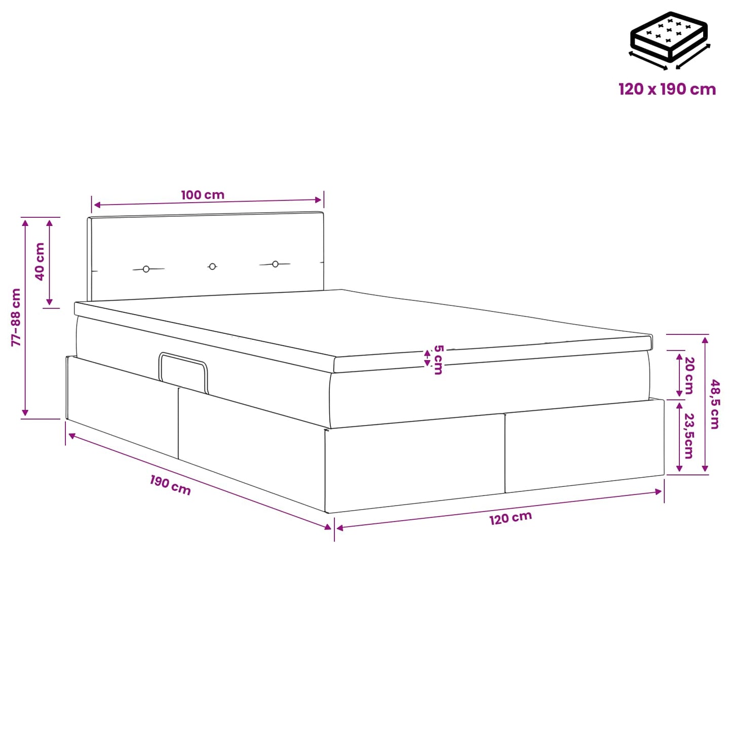 Opslag bed met hoofdeinde Donkergrijs 120 x 190 cm Fluweel is nu te koop bij PeponiXL, paradijselijk wonen!