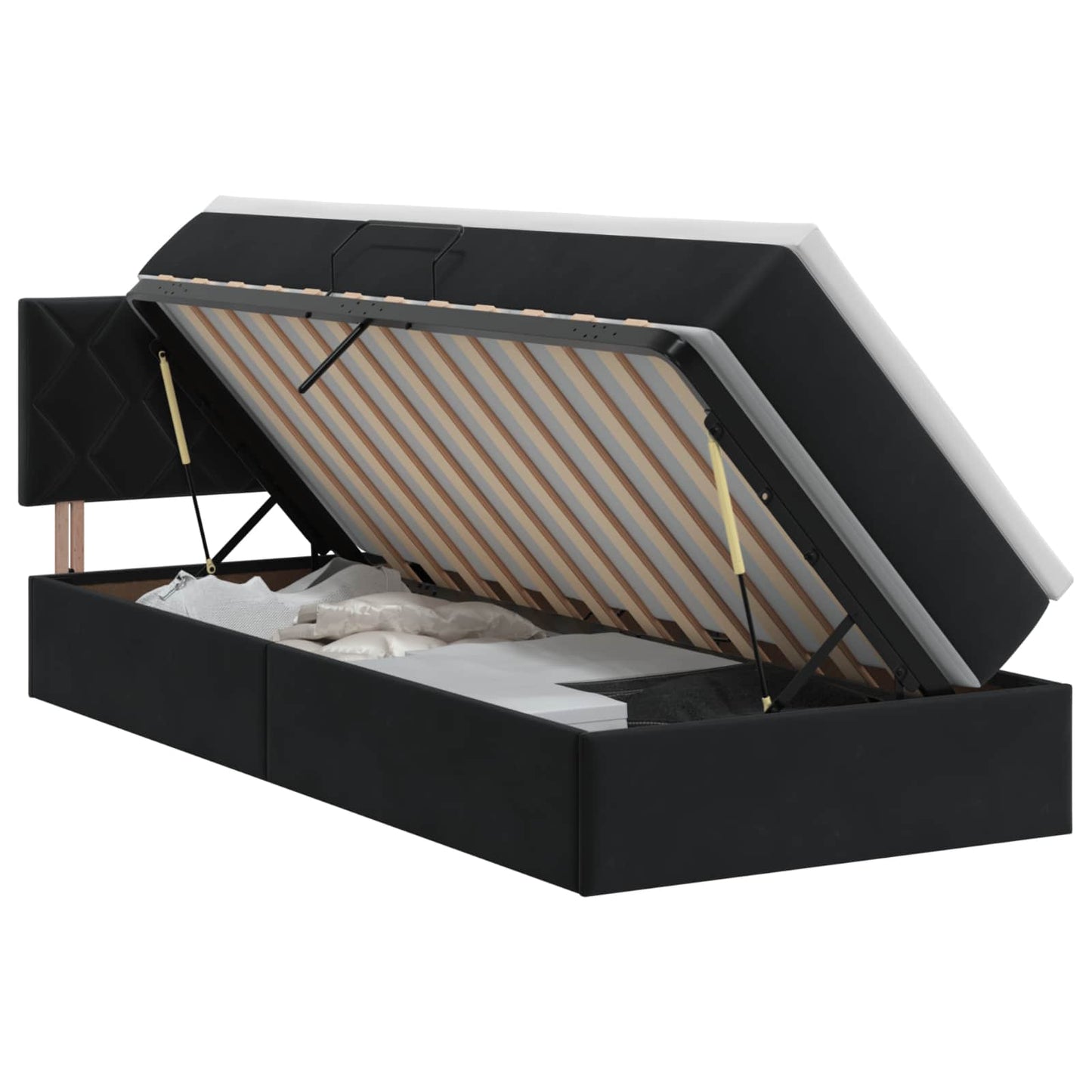 Opslag bed met hoofdeinde Zwart 90 x 190 cm Fluweel is nu te koop bij PeponiXL, paradijselijk wonen!