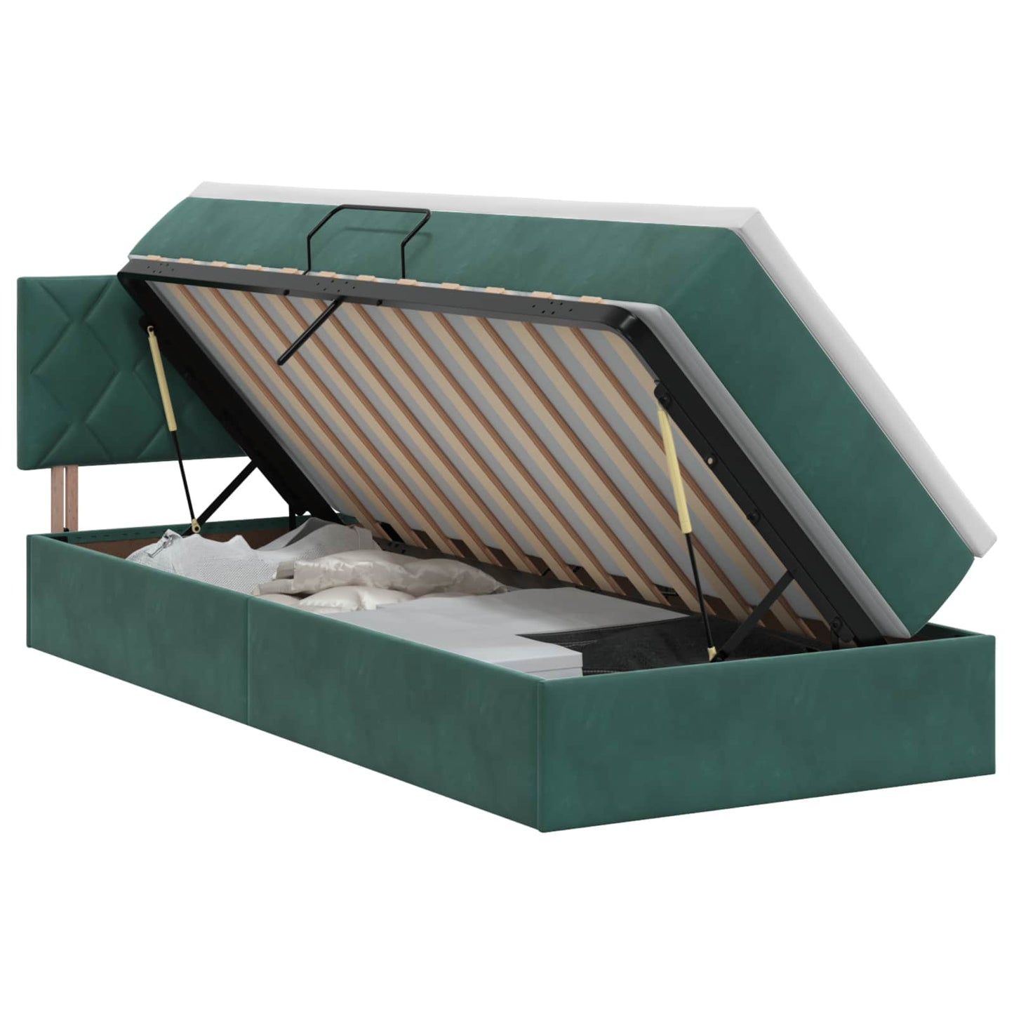 Opslag bed met hoofdeinde Donkergroen 90 x 190 cm Fluweel is nu te koop bij PeponiXL, paradijselijk wonen!