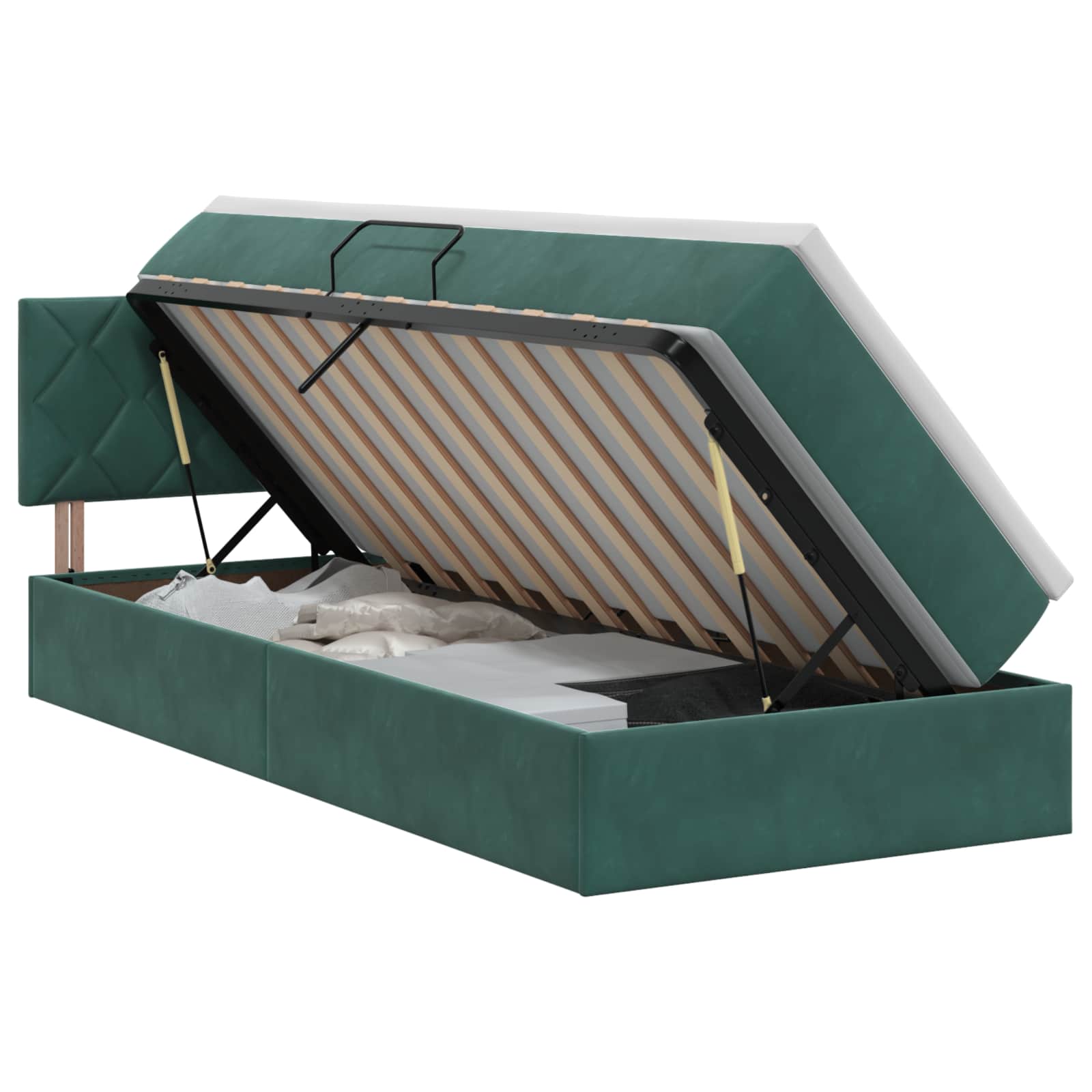Opslag bed met hoofdeinde Donkergroen 90 x 190 cm Fluweel is nu te koop bij PeponiXL, paradijselijk wonen!