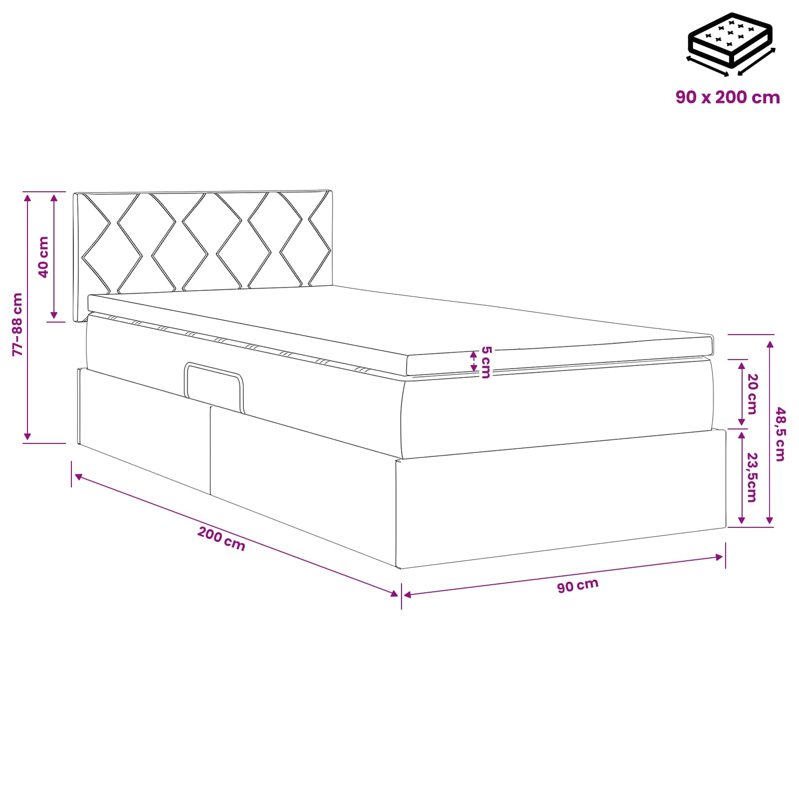 Opslag bed met hoofdeinde Donkergrijs 90 x 200 cm Fluweel is nu te koop bij PeponiXL, paradijselijk wonen!