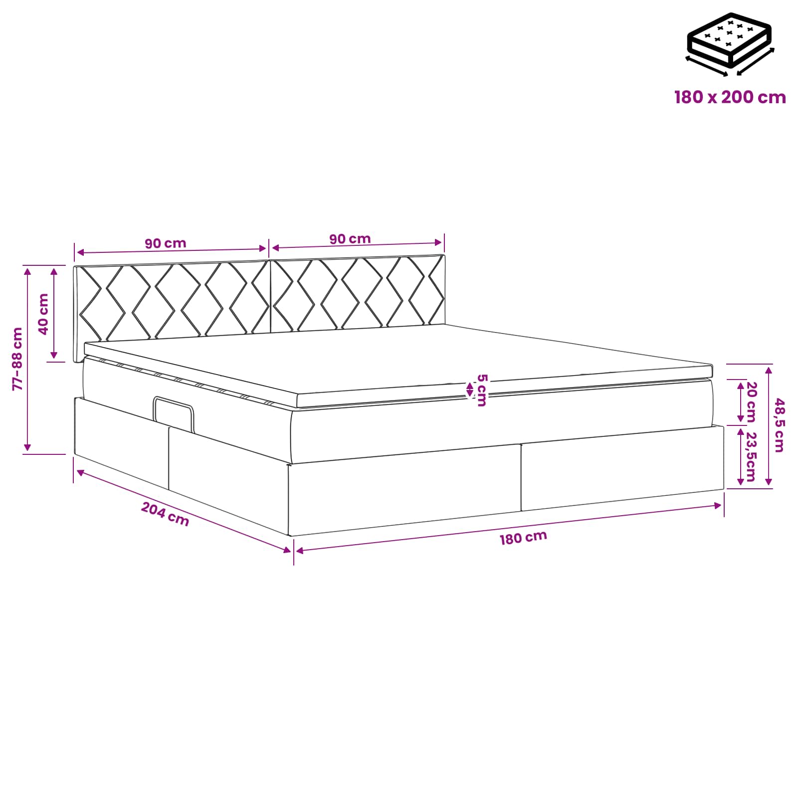Opslag bed met hoofdeinde Roze 180 x 200 cm Fluweel is nu te koop bij PeponiXL, paradijselijk wonen!