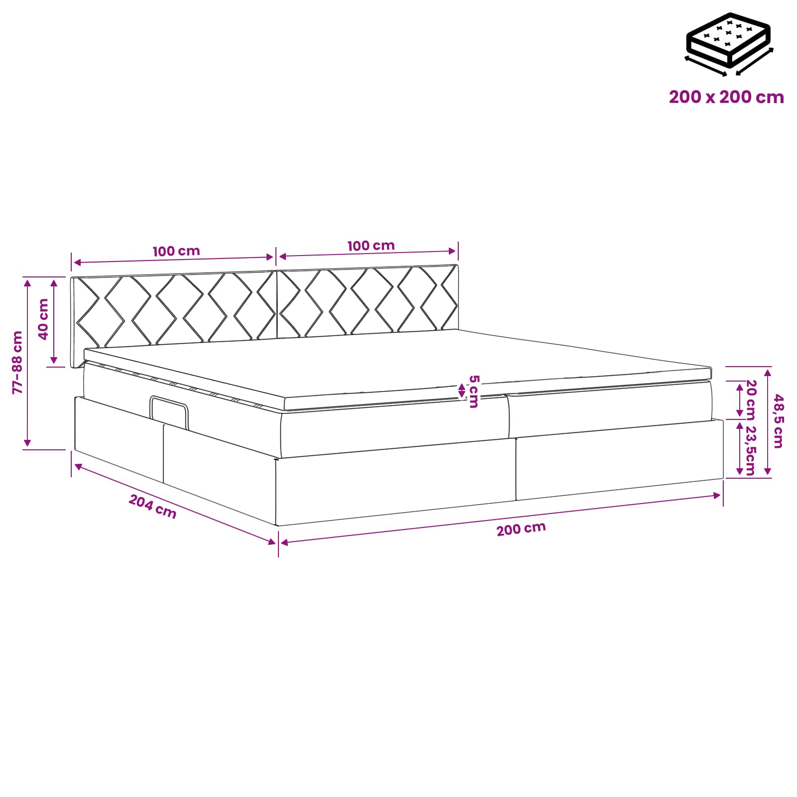 Opslag bed met hoofdeinde Zwart 200 x 200 cm Fluweel is nu te koop bij PeponiXL, paradijselijk wonen!