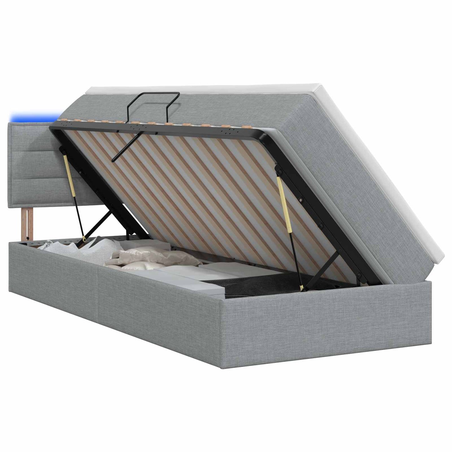 LED Opslagbed met Matras Lichtgrijs 90 x 190 cm Stof is nu te koop bij PeponiXL, paradijselijk wonen!