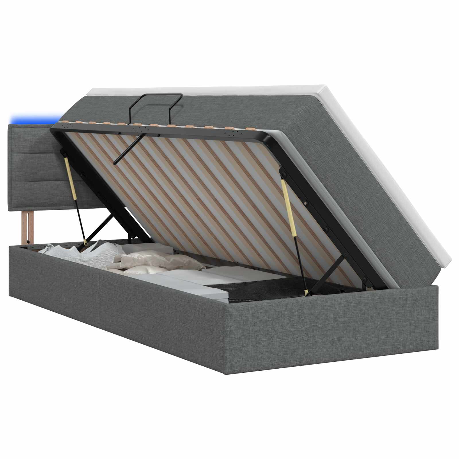 LED Opslagbed met Matras Donkergrijs 90 x 190 cm Stof is nu te koop bij PeponiXL, paradijselijk wonen!