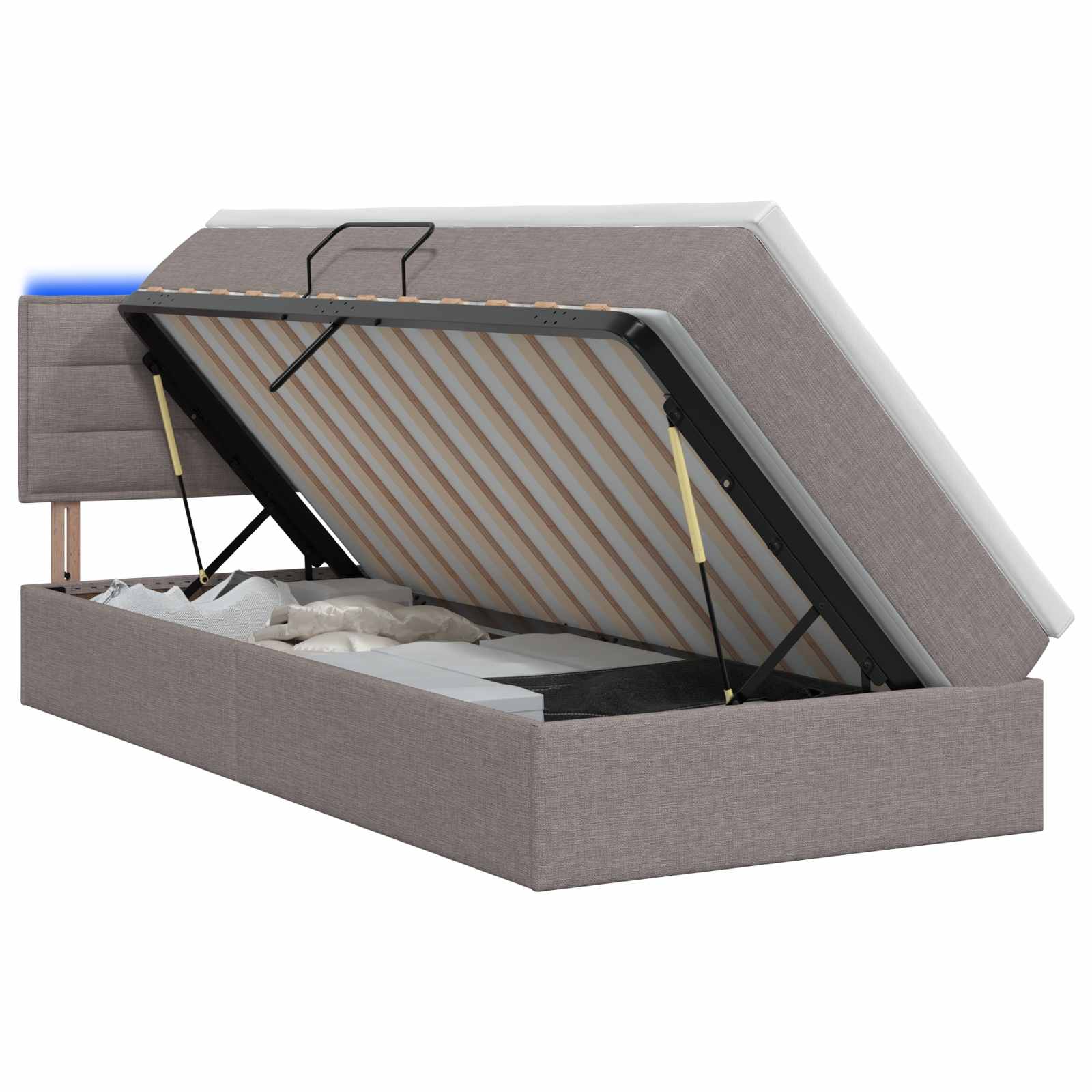 LED Opslagbed met Matras Taupe 90 x 190 cm Stof is nu te koop bij PeponiXL, paradijselijk wonen!