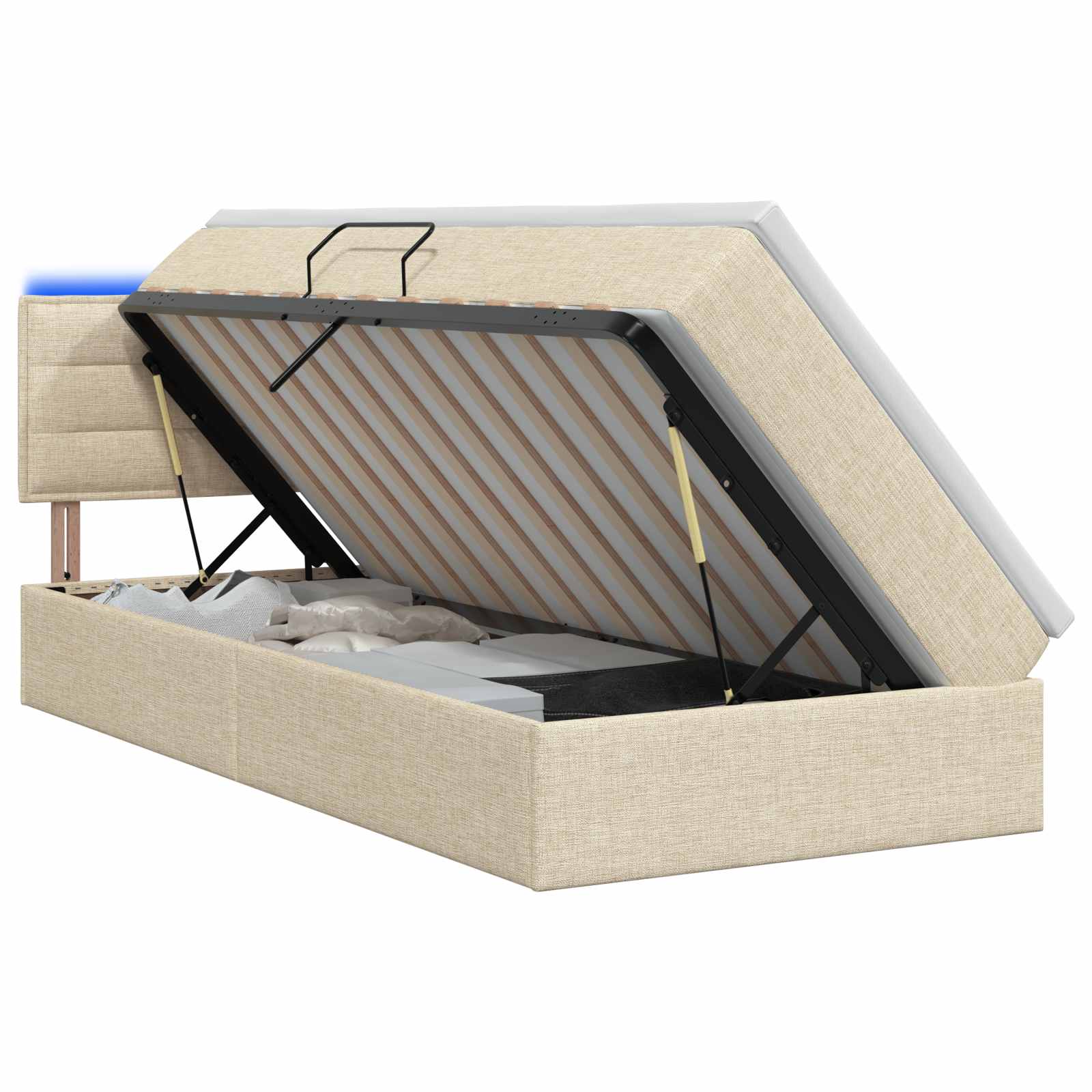 LED Opslagbed met Matras Crèmekleurig 90 x 190 cm Stof is nu te koop bij PeponiXL, paradijselijk wonen!
