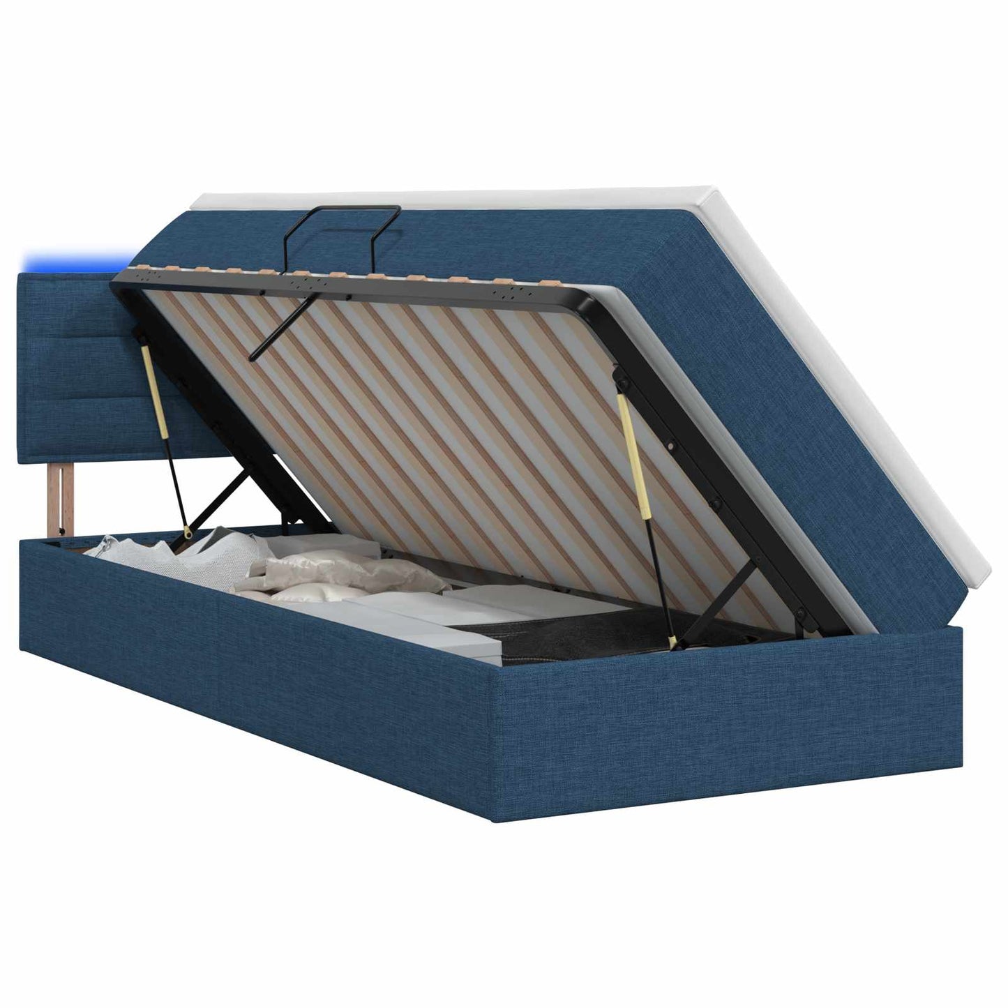 LED Opslagbed met Matras Blauw 90 x 190 cm Stof is nu te koop bij PeponiXL, paradijselijk wonen!