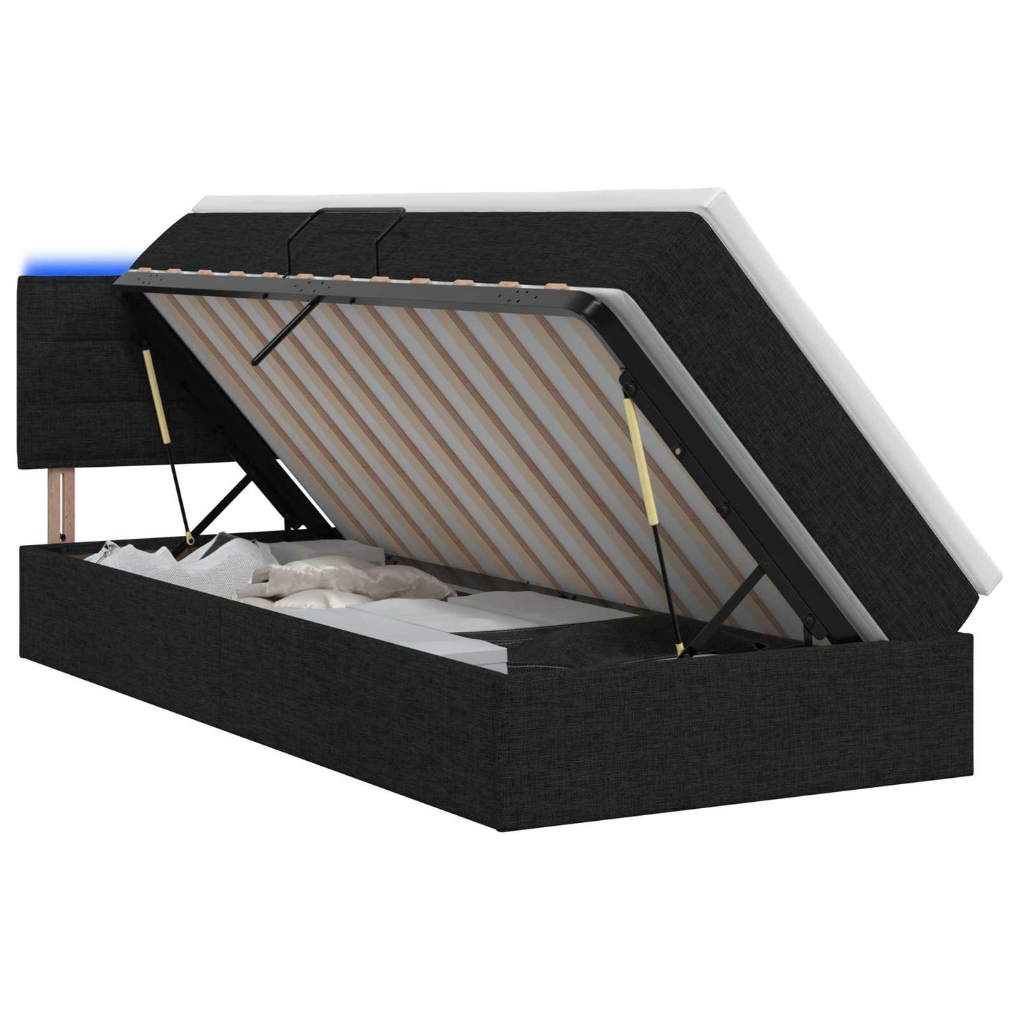 LED Opslagbed met Matras Zwart 100 x 200 cm Stof is nu te koop bij PeponiXL, paradijselijk wonen!