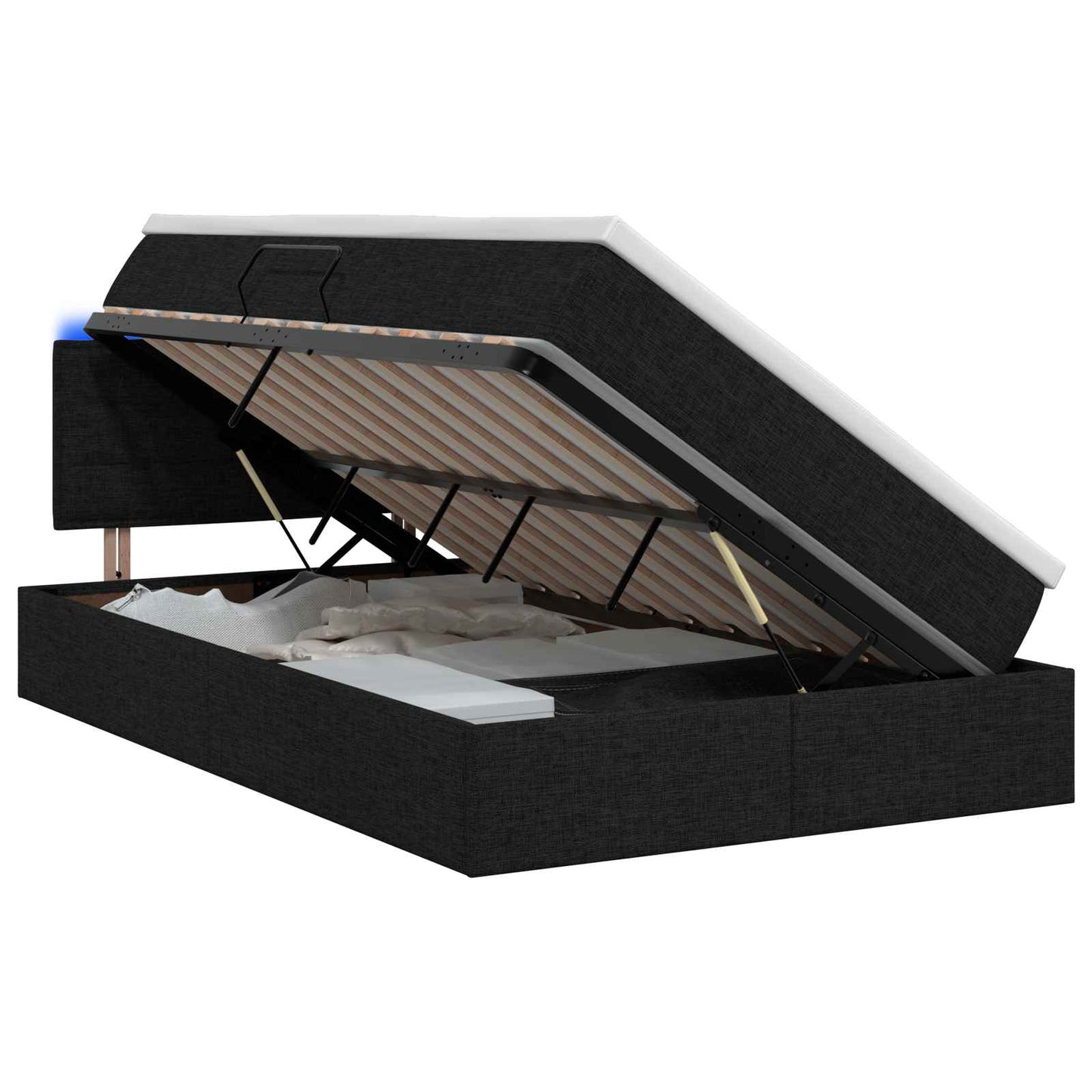 LED Opslagbed met Matras Zwart 120 x 200 cm Stof is nu te koop bij PeponiXL, paradijselijk wonen!