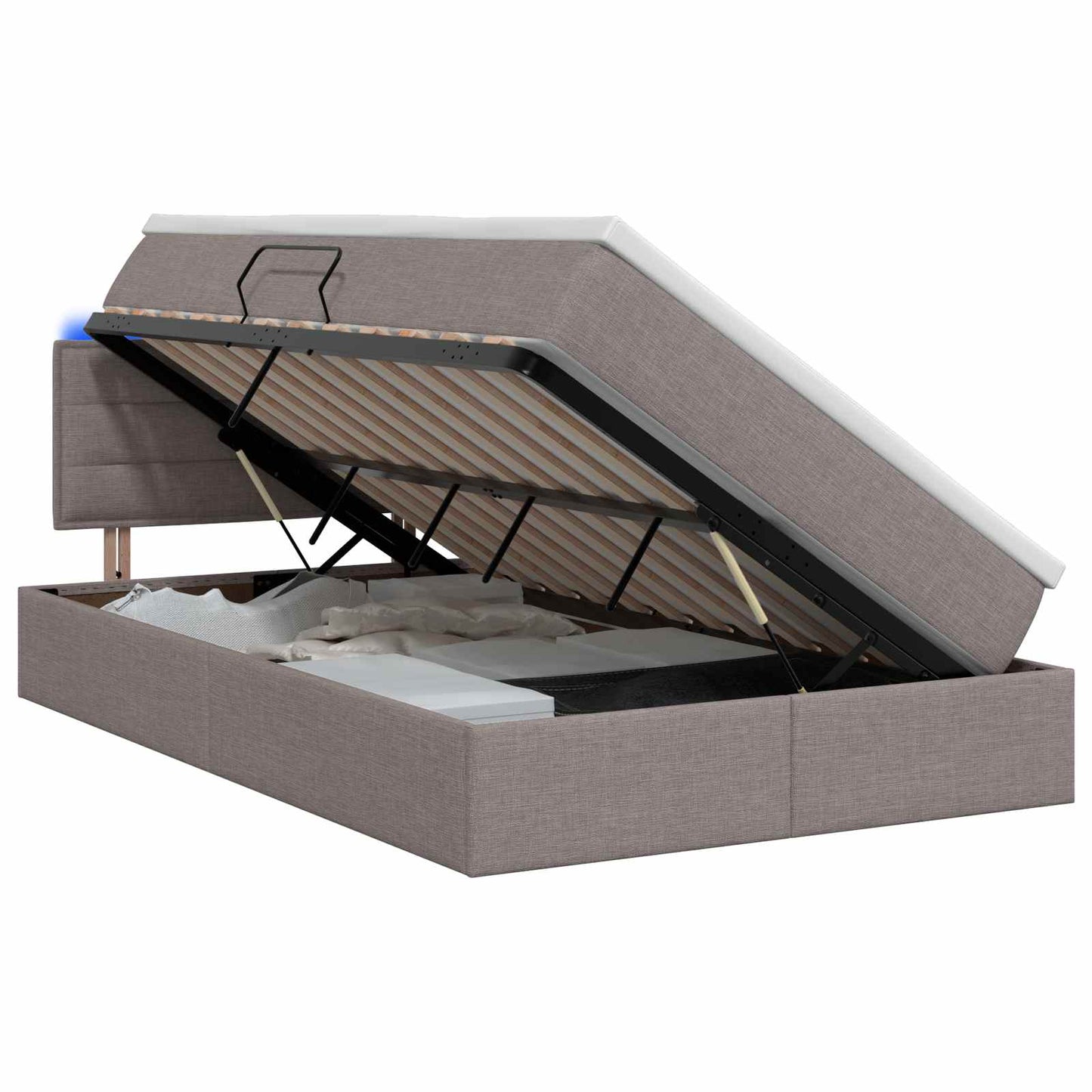 LED Opslagbed met Matras Taupe 120 x 200 cm Stof is nu te koop bij PeponiXL, paradijselijk wonen!