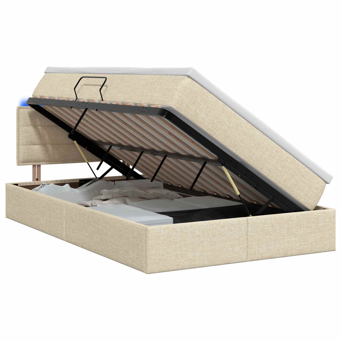 LED Opslagbed met Matras Crèmekleurig 120 x 200 cm Stof is nu te koop bij PeponiXL, paradijselijk wonen!